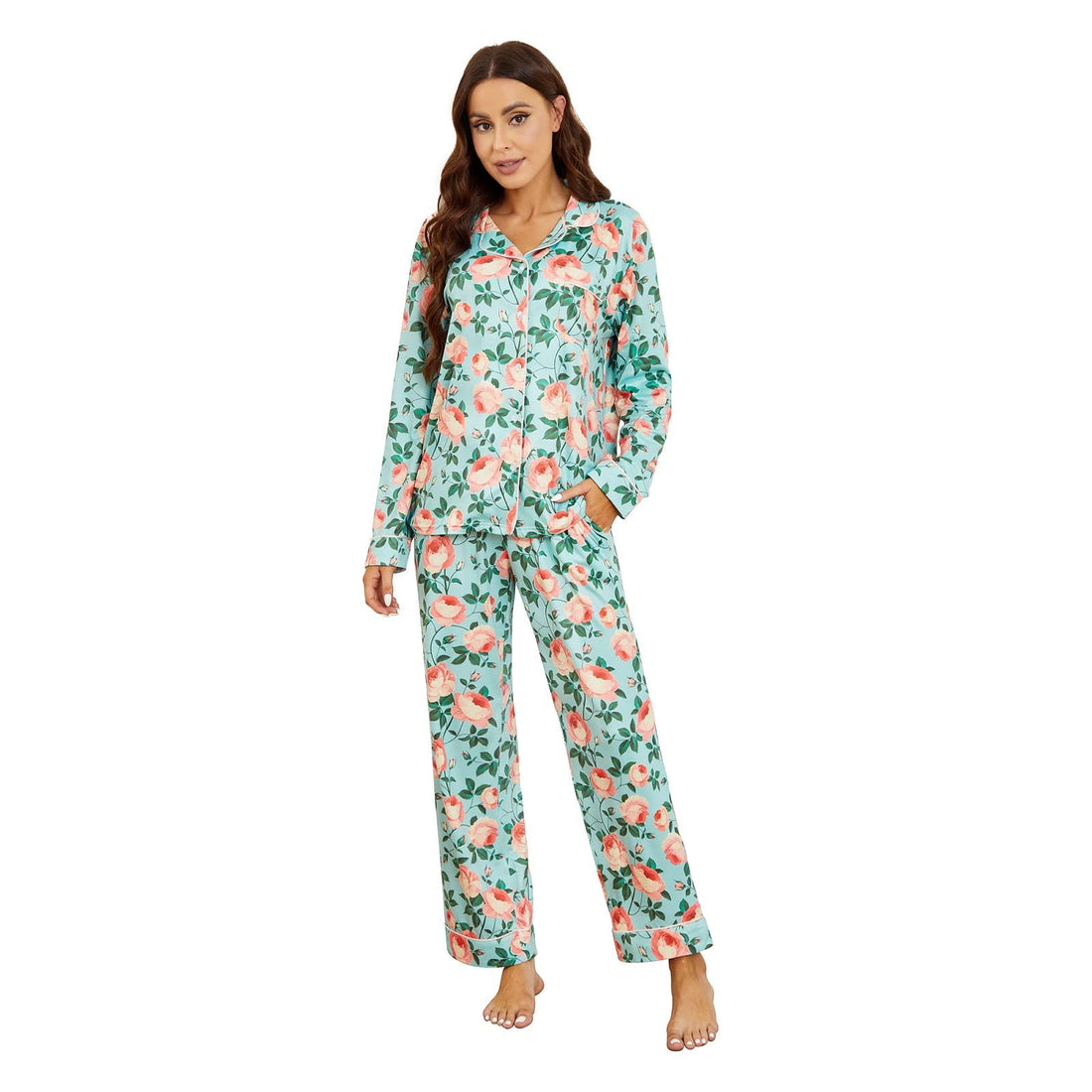 LYCY Womens Pajama Sets Floral Print, Long Sleeve Button Down Pajamas Set for Women Soft Sleepwear Pjs 2 piece Loungewear