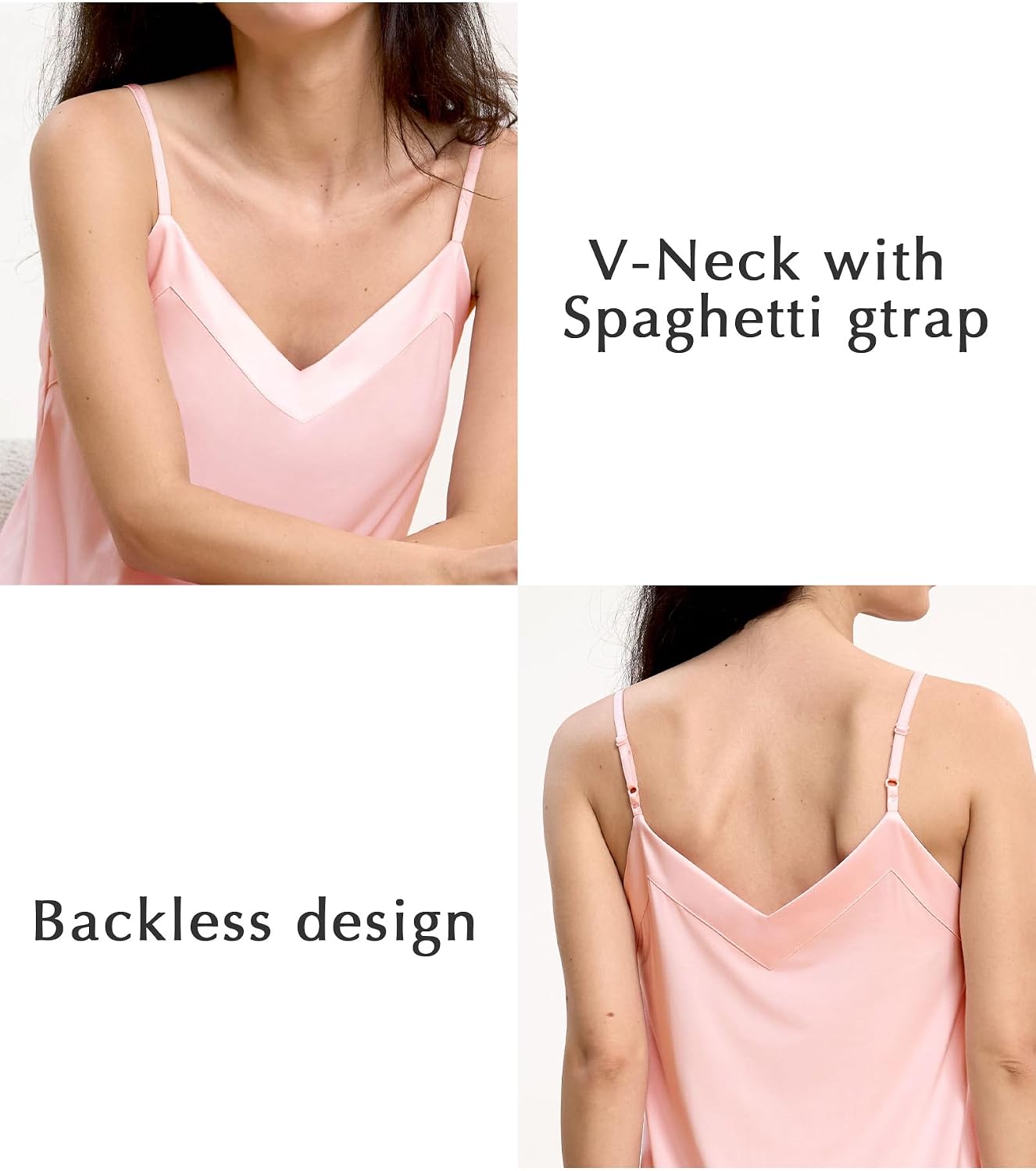 GYS Women's Bamboo Viscose Spaghetti Strap Nightgown, Satin V Neck Cooling | Moisture wicking, Breathable, Silky satin touch, Adjustable straps, Satin v-neck, Soft stretch, for hot flashes & sexy sleep WEBE CLOTHING