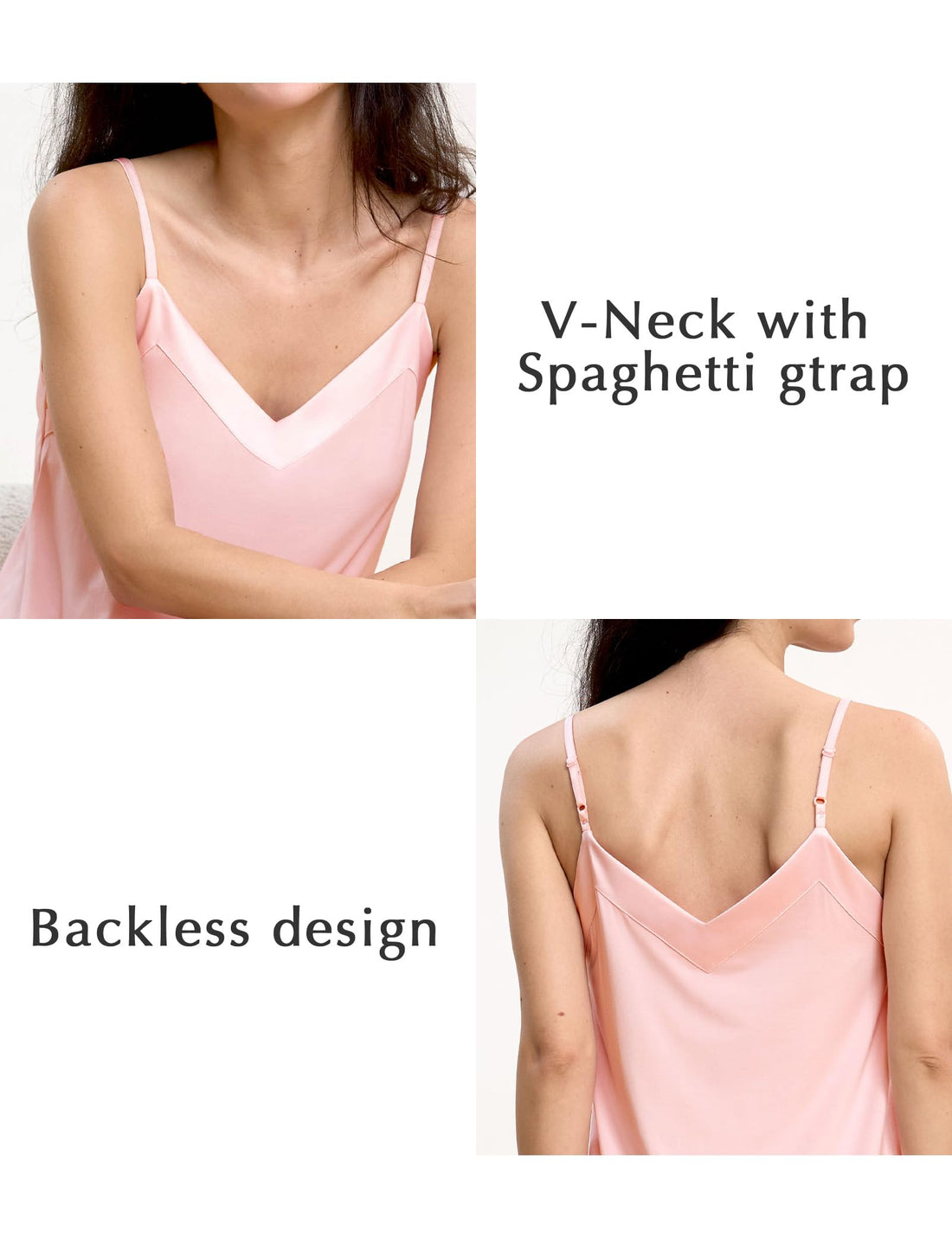 GYS Women's Bamboo Viscose Spaghetti Strap Nightgown, Satin V Neck Cooling | Moisture wicking, Breathable, Silky satin touch, Adjustable straps, Satin v-neck, Soft stretch, for hot flashes & sexy sleep WEBE CLOTHING