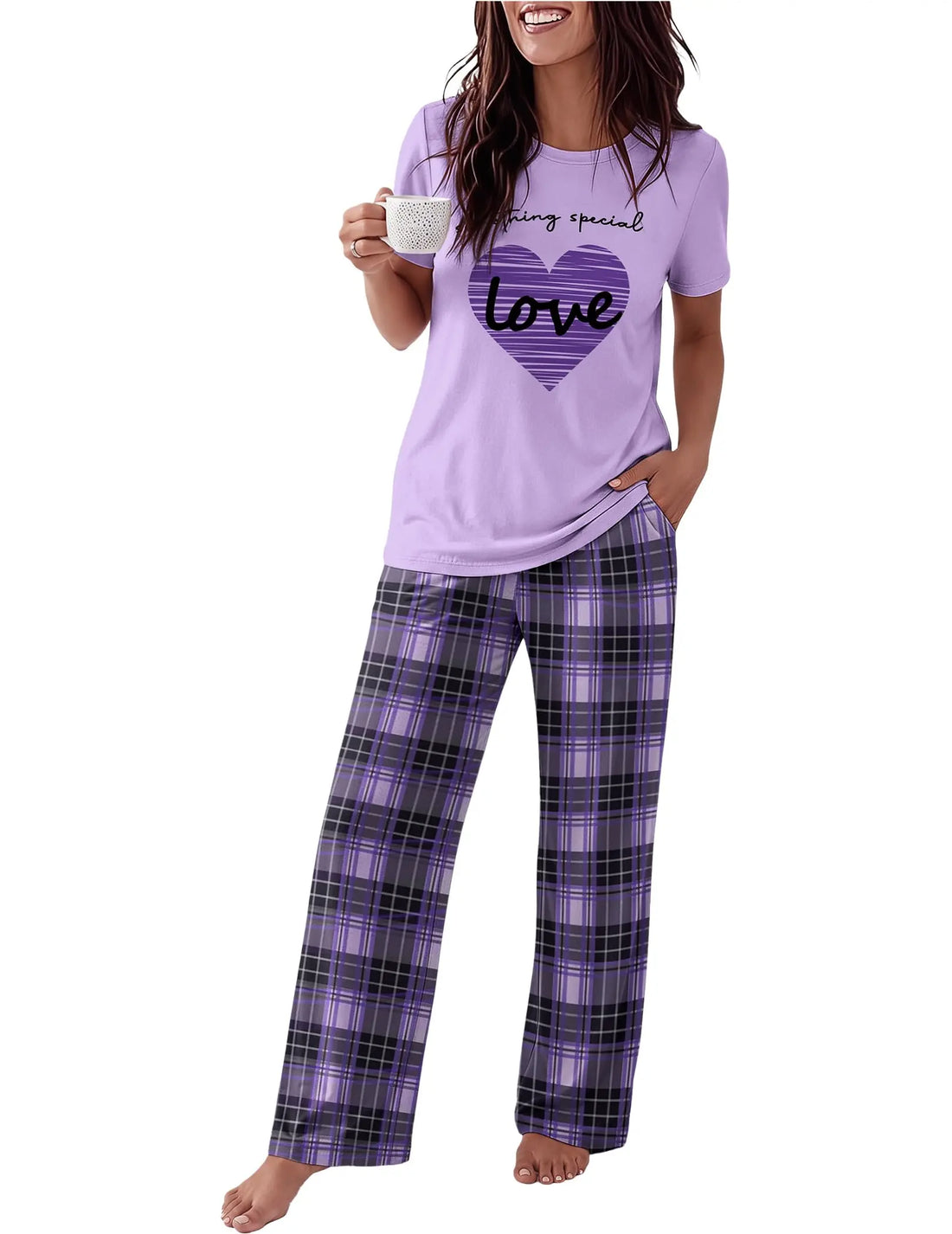 Ekouaer Pajama Set for Women 2 Piece Pjs Short Sleeve Top and Printed Pants | Womens Round Neck Lounge Sets Short Sleeve Sleepwear with Loose Pants for Daily Wear, Home Lounging, Casual Errands WEBE CLOTHING