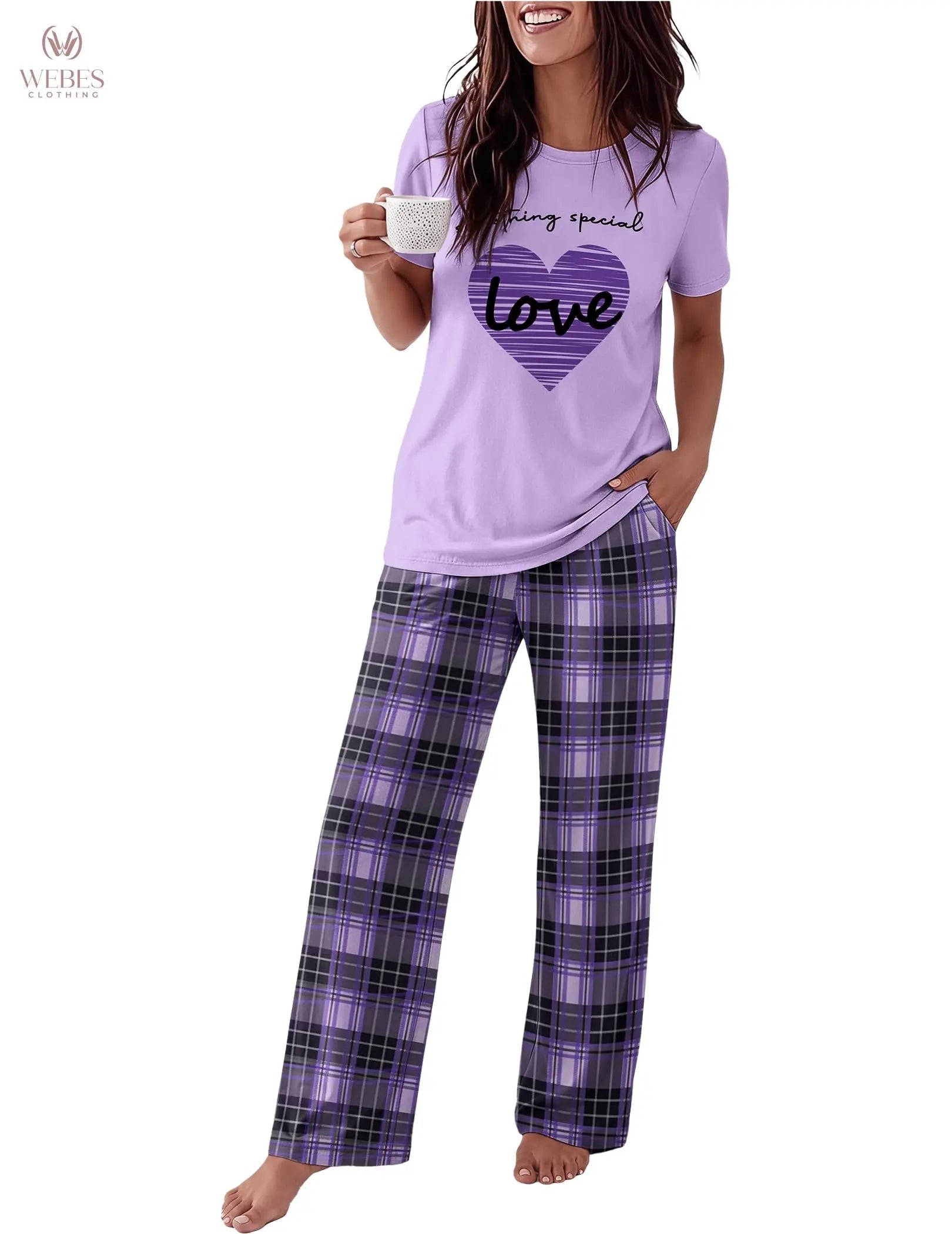 Ekouaer Pajama Set for Women 2 Piece Pjs Short Sleeve Top and Printed Pants | Womens Round Neck Lounge Sets Short Sleeve Sleepwear with Loose Pants for Daily Wear, Home Lounging, Casual Errands WEBE CLOTHING