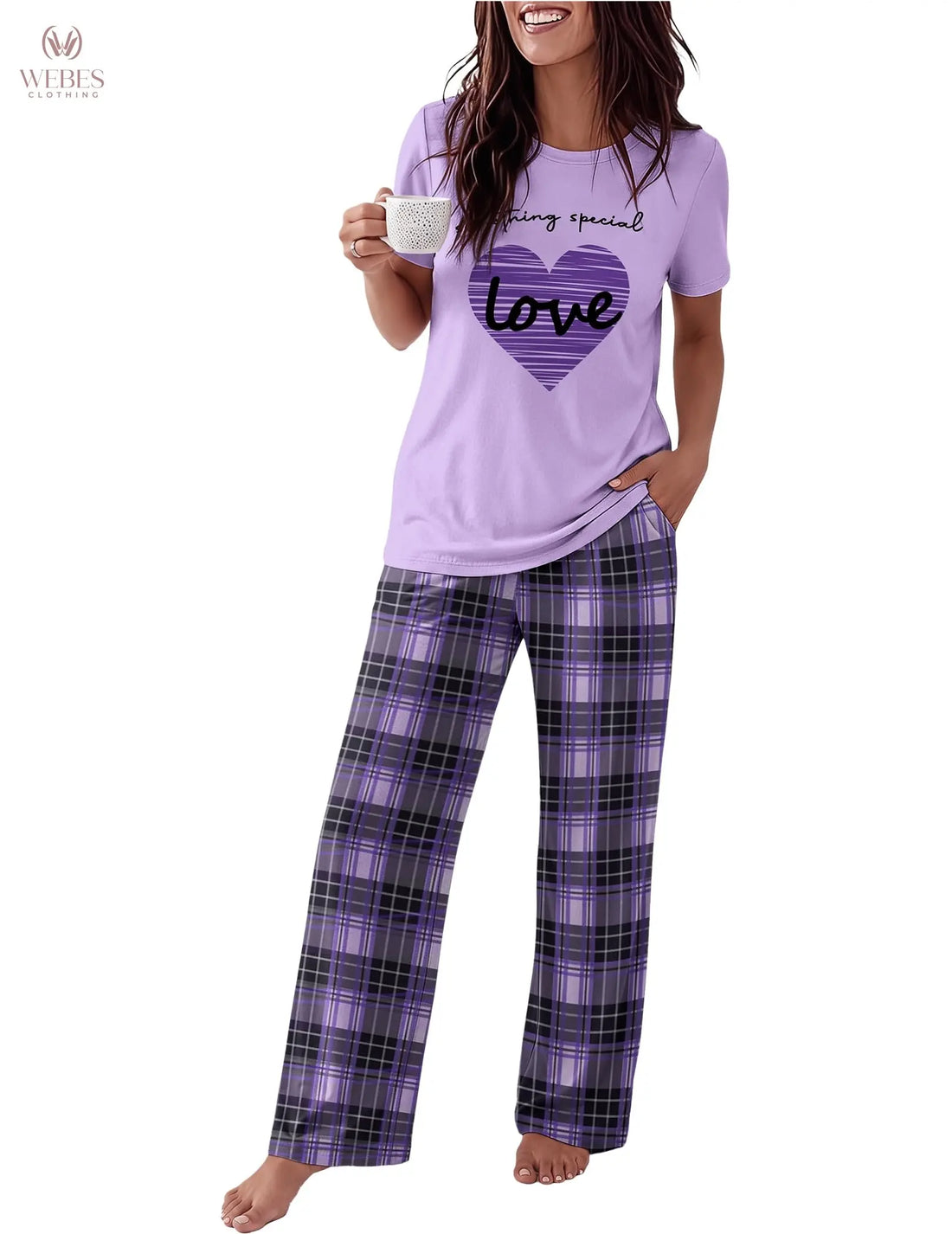 Ekouaer Pajama Set for Women 2 Piece Pjs Short Sleeve Top and Printed Pants | Womens Round Neck Lounge Sets Short Sleeve Sleepwear with Loose Pants for Daily Wear, Home Lounging, Casual Errands WEBE CLOTHING