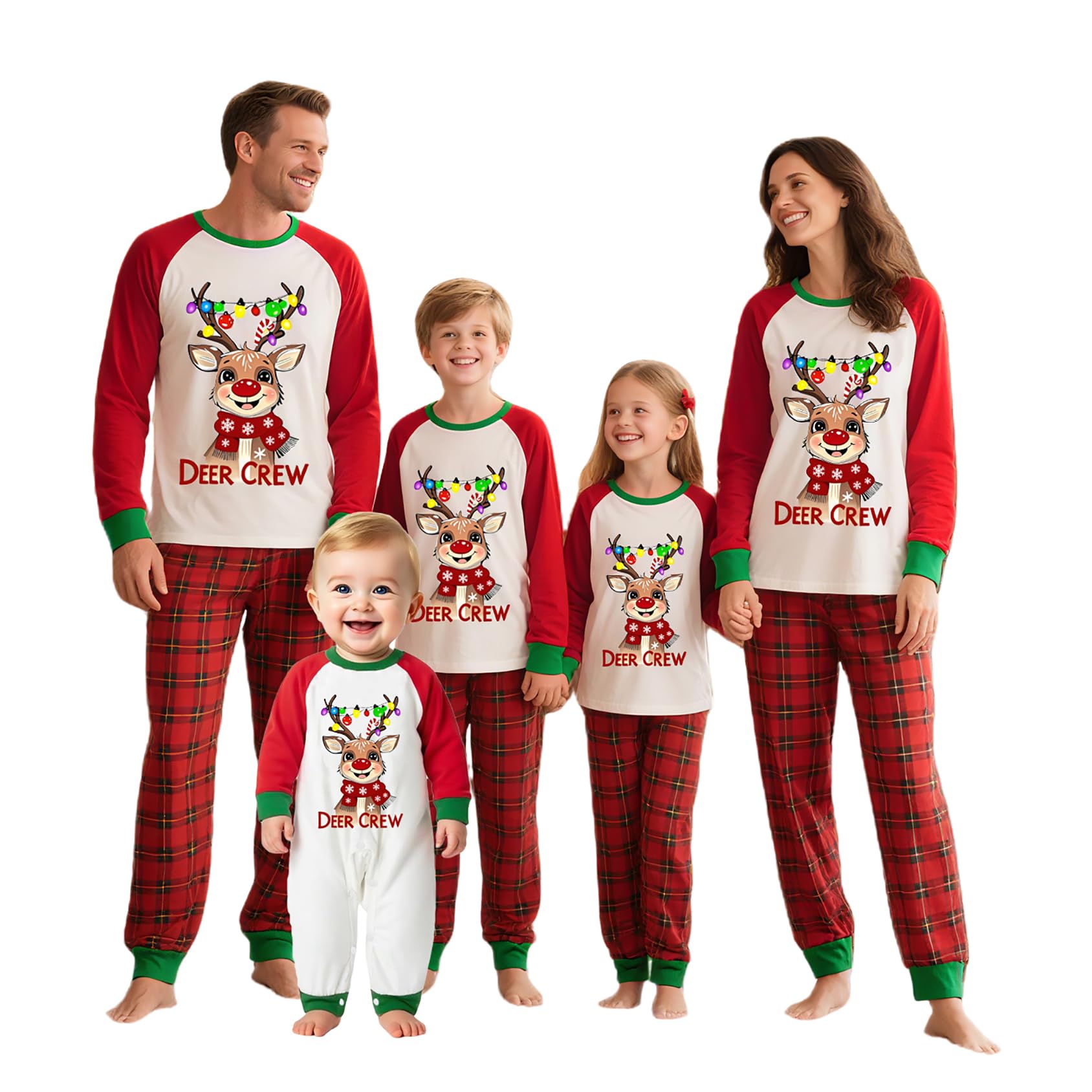 Awoscut Christmas Family Matching Pajamas Sets Christmas PJ's Letter Print Top and Plaid Pants Jammies Sleepwear