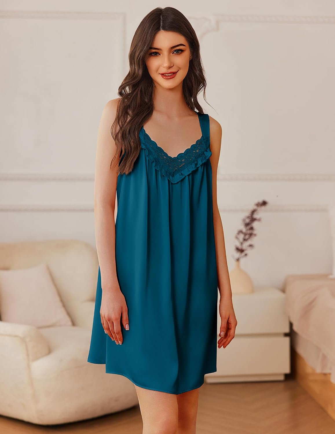 Ekouaer Silk Nightgowns for Women Satin Night Gowns V Neck Sexy Night Dress | Silky Fabric,Tank Sleeveless Sleep Dress,Lace Babydoll Sleepwear,Sexy Lingerie for Sleep,Wedding,Pajama Party,Valentine's Day WEBE CLOTHING