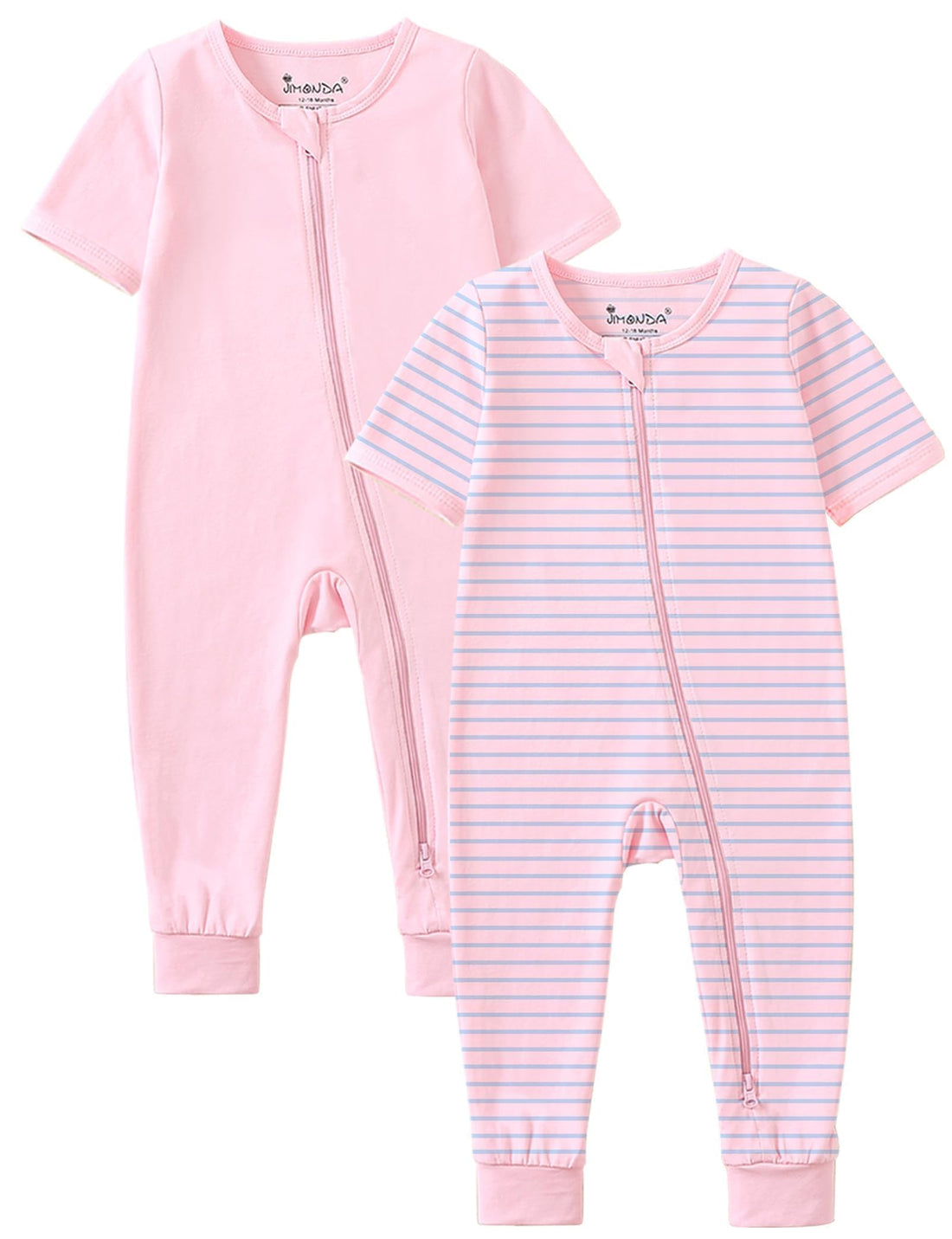Jimonda Baby Romper 2 Pack Short Sleeve Pajamas Footless Sleepers Baby Boys Girls 2 Way Zipper Pjs Sleep and Play Clothes