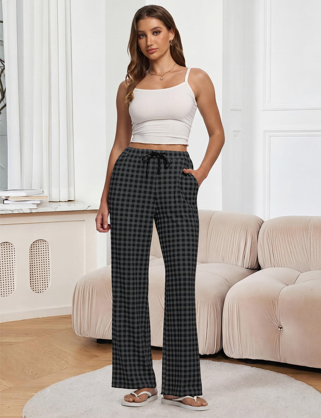 Women Pajama Pants 3-Pack Plaid Sleep Lounge PJ Bottoms with Pockets