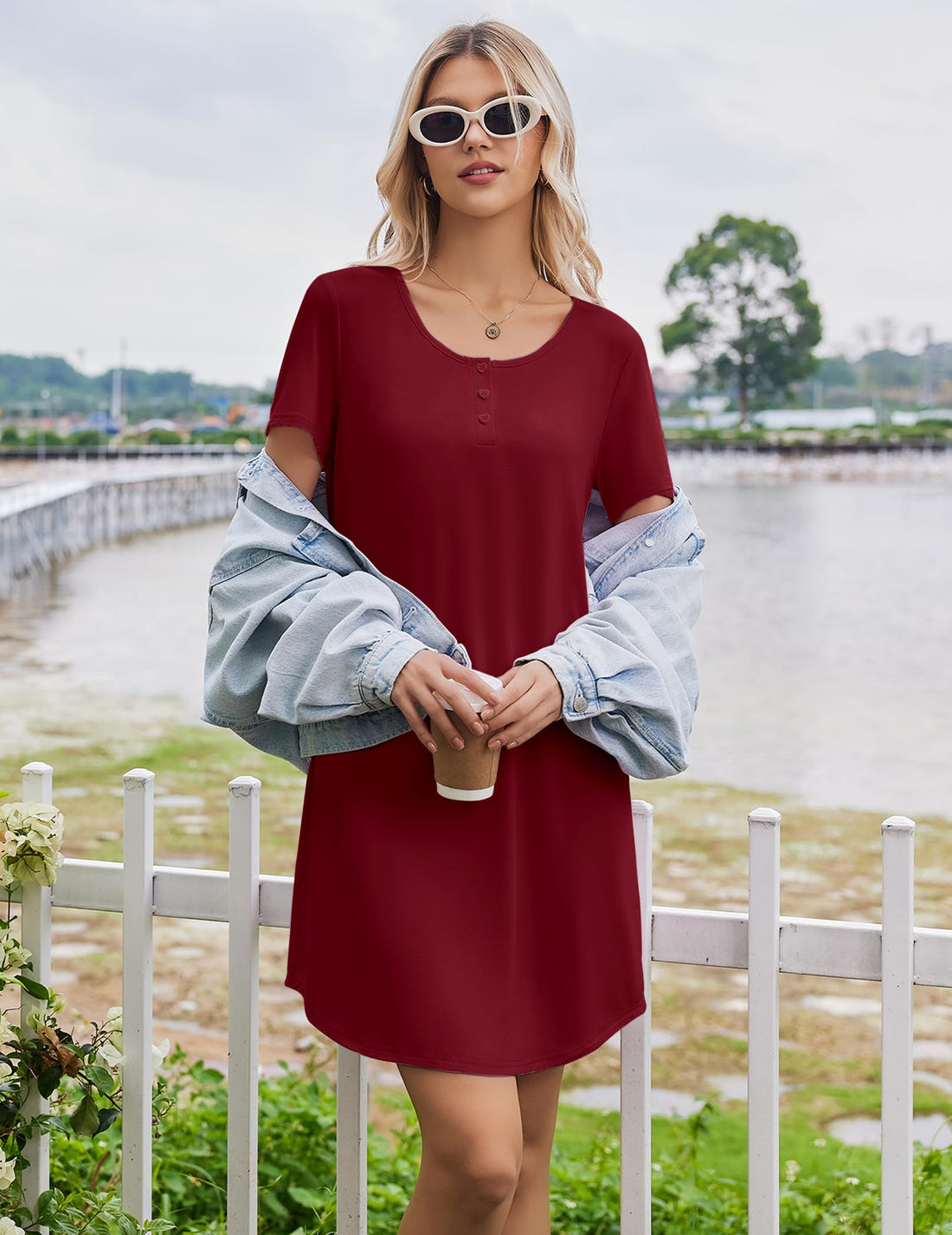 Ekouaer Nightgowns for Women Bamboo Viscose Short Sleeve Soft Sleep Shirt WEBE CLOTHING