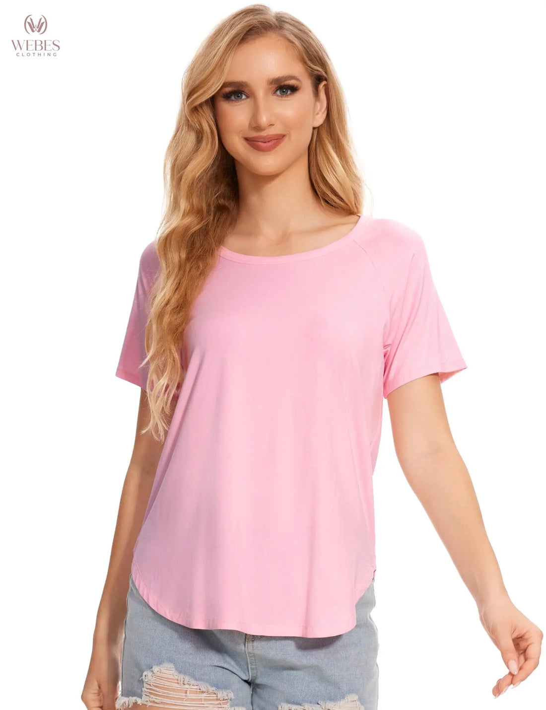 GYS Womens Pajama Tops Short Sleeve Shirts Summer Comfy Crew Neck Sleep T-Shirt