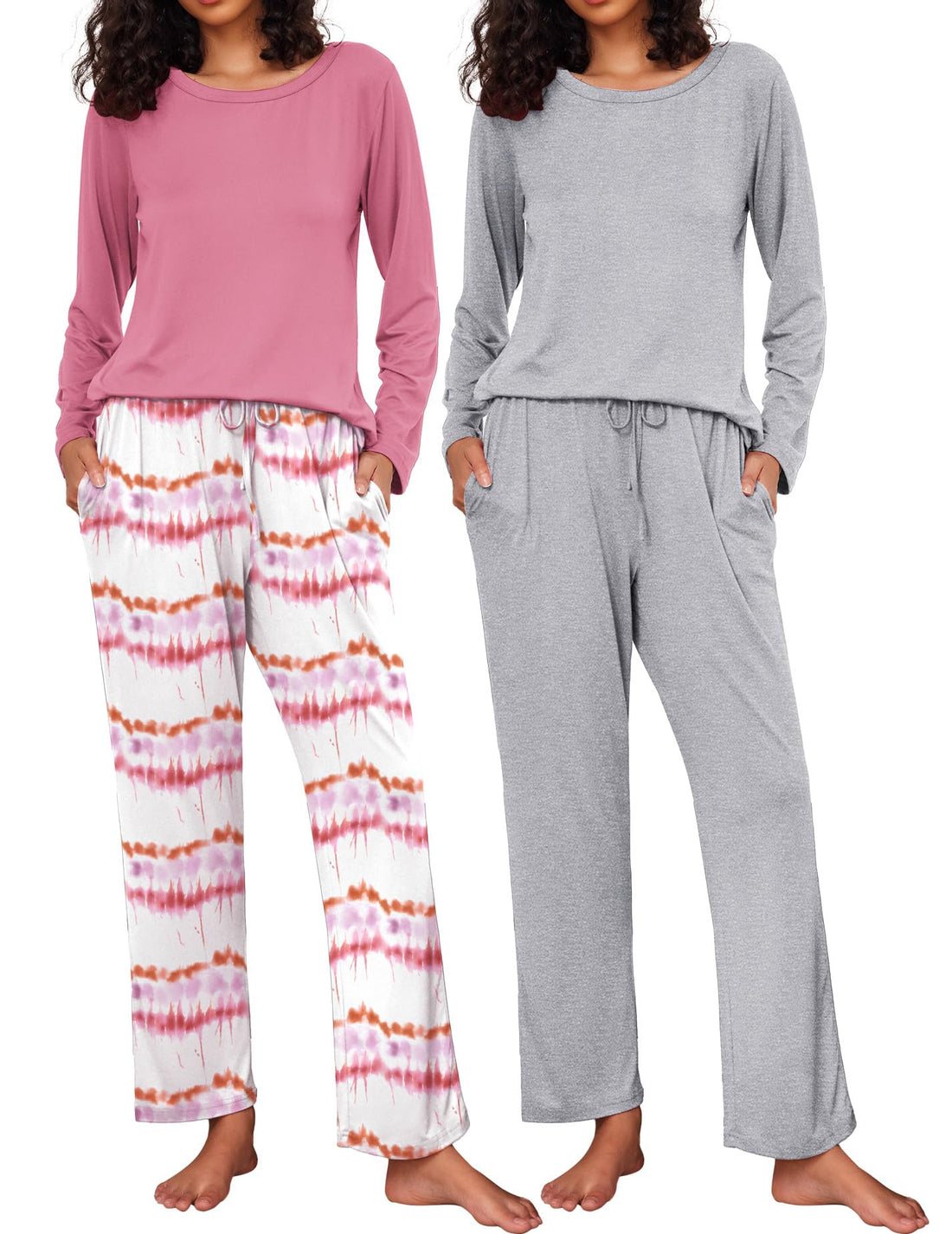Ekouaer 2 Pack Womens Pajama Sets Long Sleeve Pjs Lounge Set Soft Comfy Sleepwear Winter Loungewear