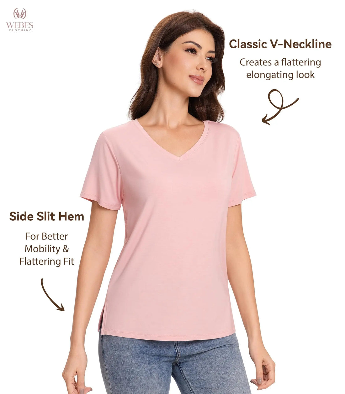Pajama Tops for Women Viscose from Bamboo T-Shirt Short Sleeve Tee Soft V Neck Shirt Cooling Pjs Sleepwear S-XXL