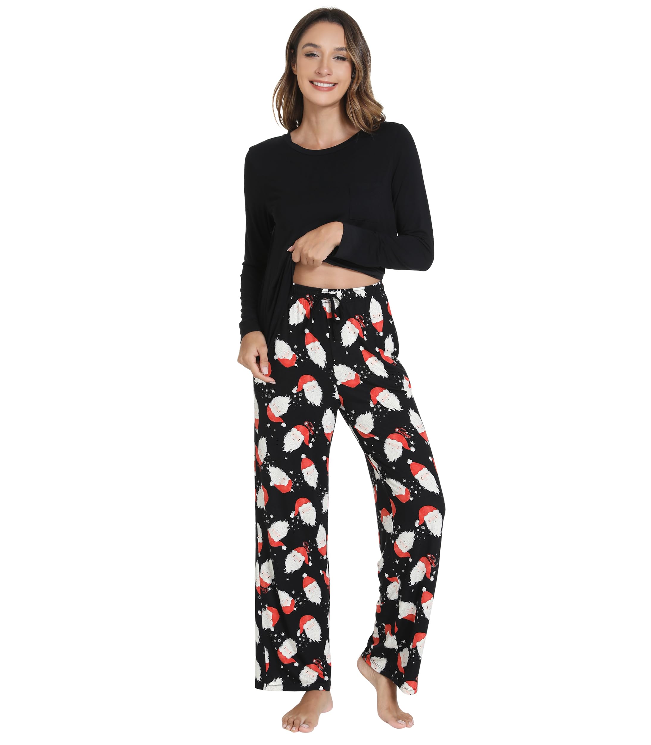 WiWi Bamboo Viscose Pajama Set for Women Super Soft Long Sleeve Top with Pants Loungewear Cooling 2 Piece Pjs Sets S-XXL