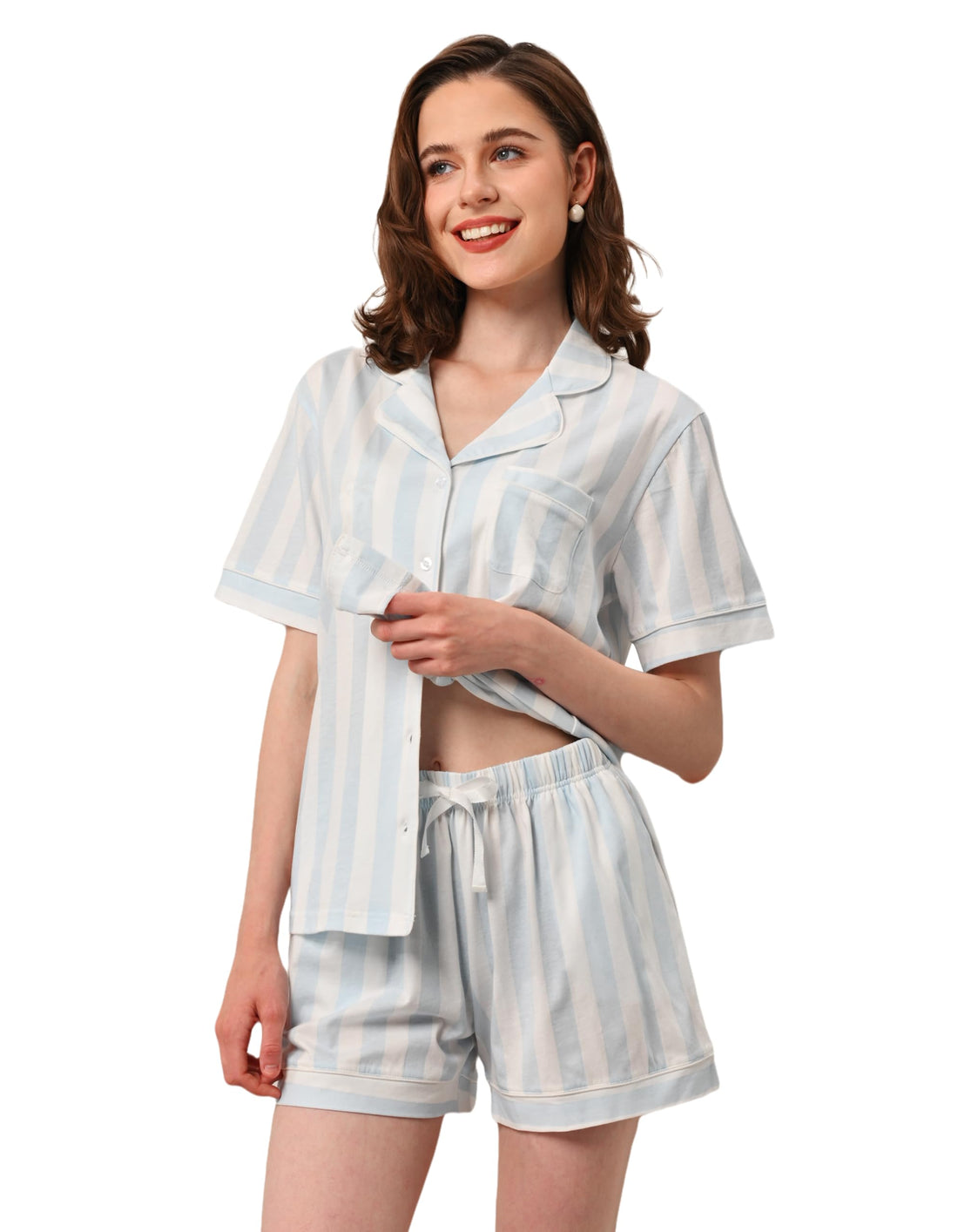 NAP BOUND 100% Cotton Pajamas for Women Sets 2 Pieces Pjs Button short sleeves with Pockets Soft Sleepwear Loungewear XS-XXL