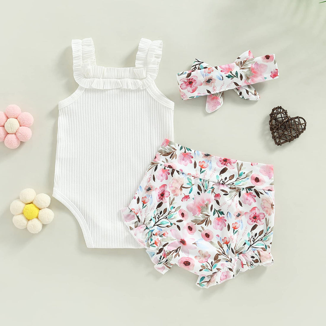 Newborn Baby Girl Summer Clothes Boho Infant Sleeveless Romper Bodysuit Shorts Headband 3Pcs Outfits WEBE CLOTHING