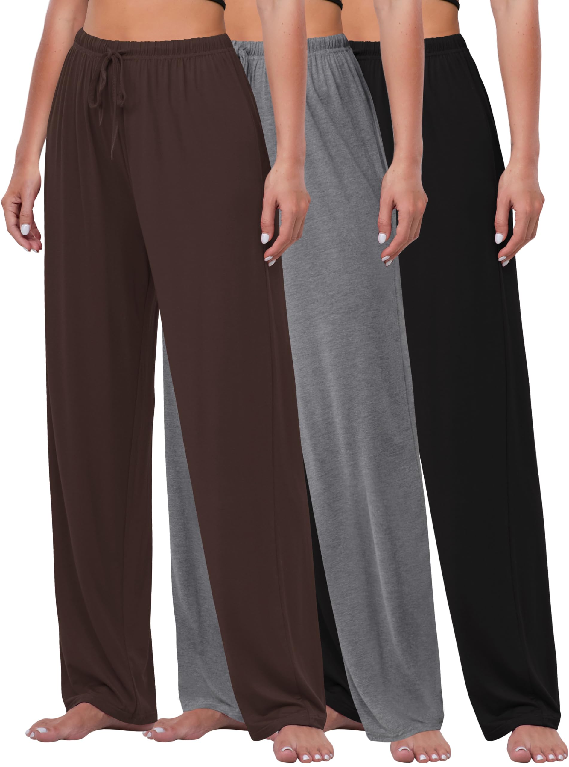 FEQO 3 Pack Women's Lounge Pants Wide Leg Yoga Pants Soft Pajama Bottoms Drawstring Casual Loose Sweatpants