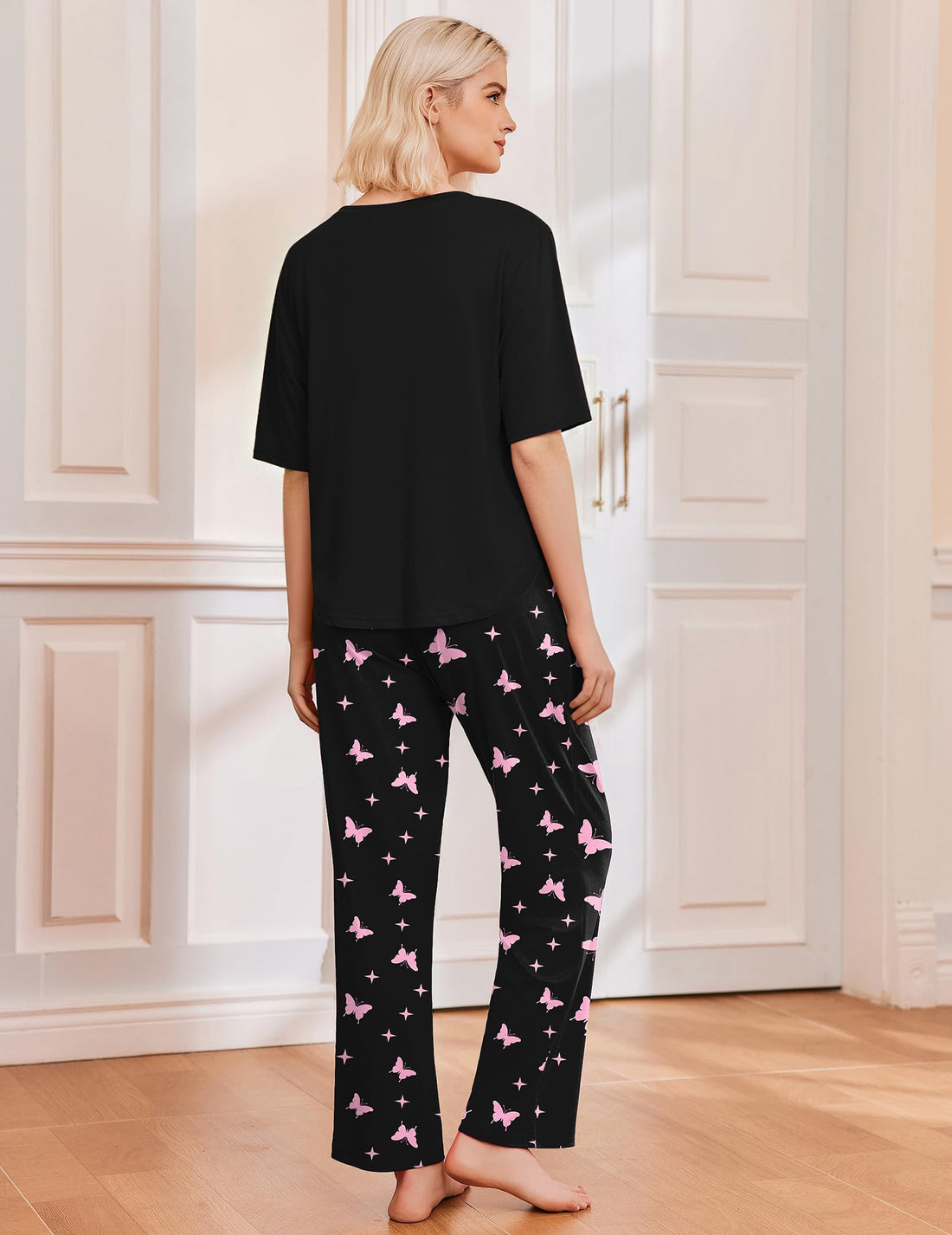 Ekouaer 2 Pack Womens Pajama Sets Short Sleeve Tops and Long Pants Casual Comfy Pjs Lounge Set with Pockets,S-XXL