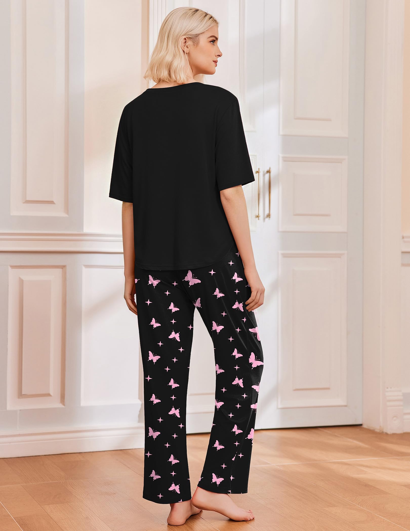 Ekouaer 2 Pack Womens Pajama Sets Short Sleeve Tops and Long Pants Casual Comfy Pjs Lounge Set with Pockets,S-XXL WEBE CLOTHING
