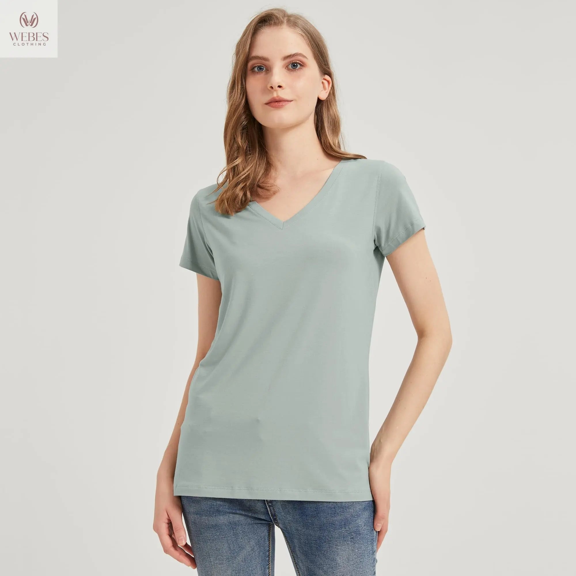 netdraw Women's Ultra-Soft Bamboo Viscose Cotton V-Neck Short Sleeve T-Shirt, Casual Summer Tops for Lounge Sleep Pajama
