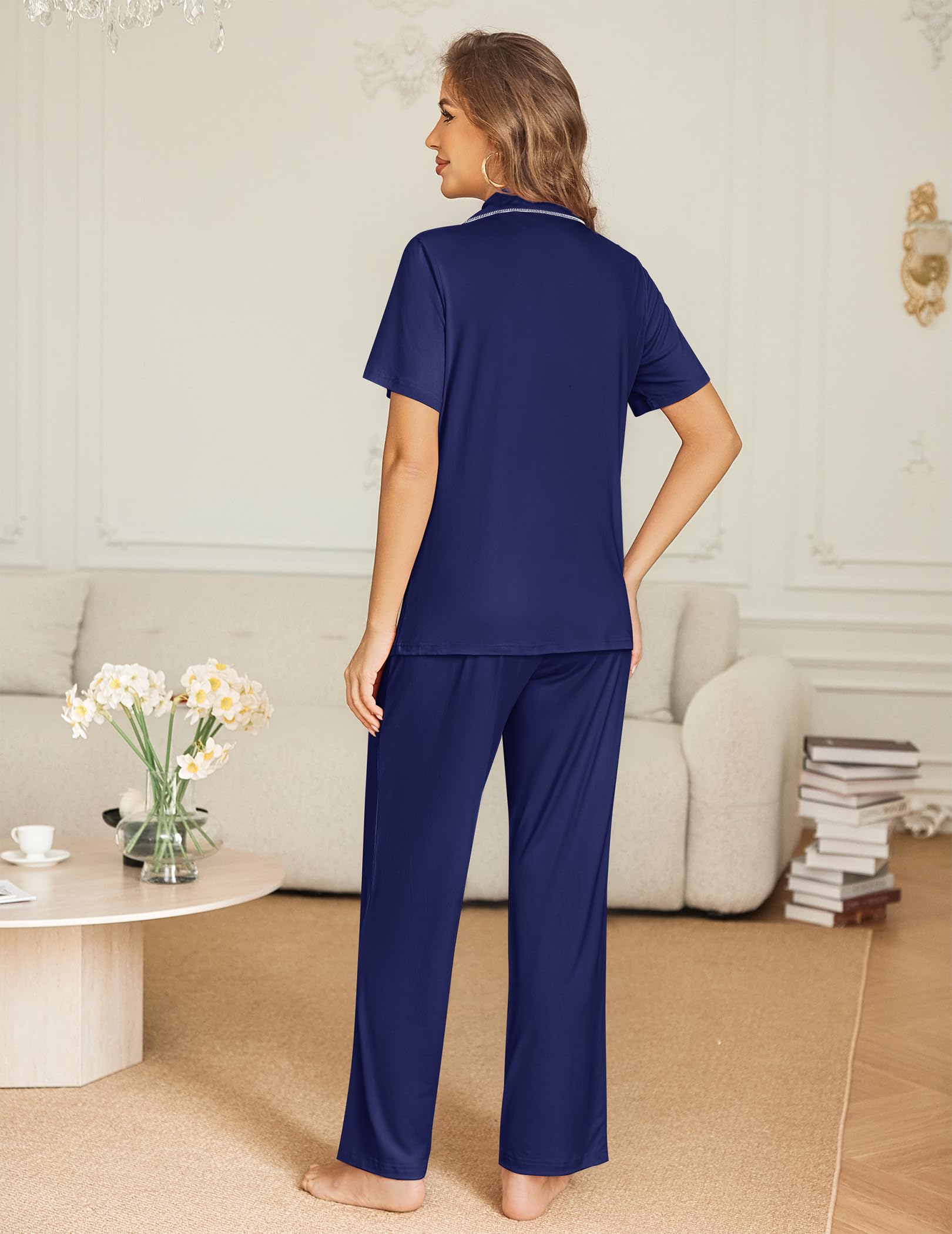 Ekouaer Womens Pajama Sets Button Down Pjs Lounge Sets 2 Piece Short Sleeve Sleepwear Soft Comfy Loungewear WEBE CLOTHING