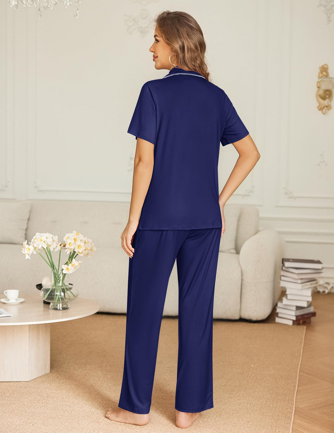 Ekouaer Womens Pajama Sets Button Down Pjs Lounge Sets 2 Piece Short Sleeve Sleepwear Soft Comfy Loungewear