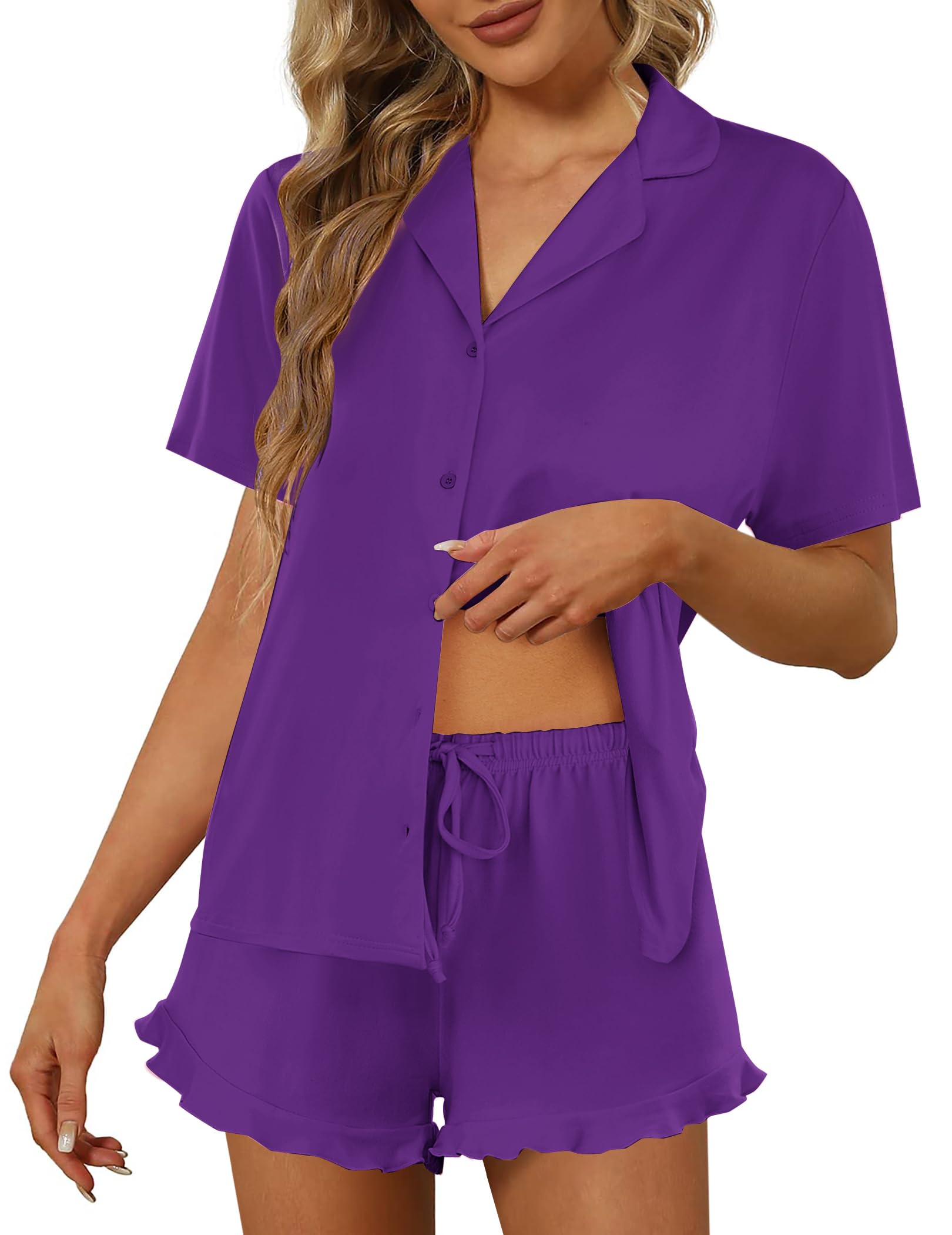 Ekouaer Pajamas Set for Women Short Sleeve Sleepwear Button Down Pjs Lounge Sets Soft Nightwear