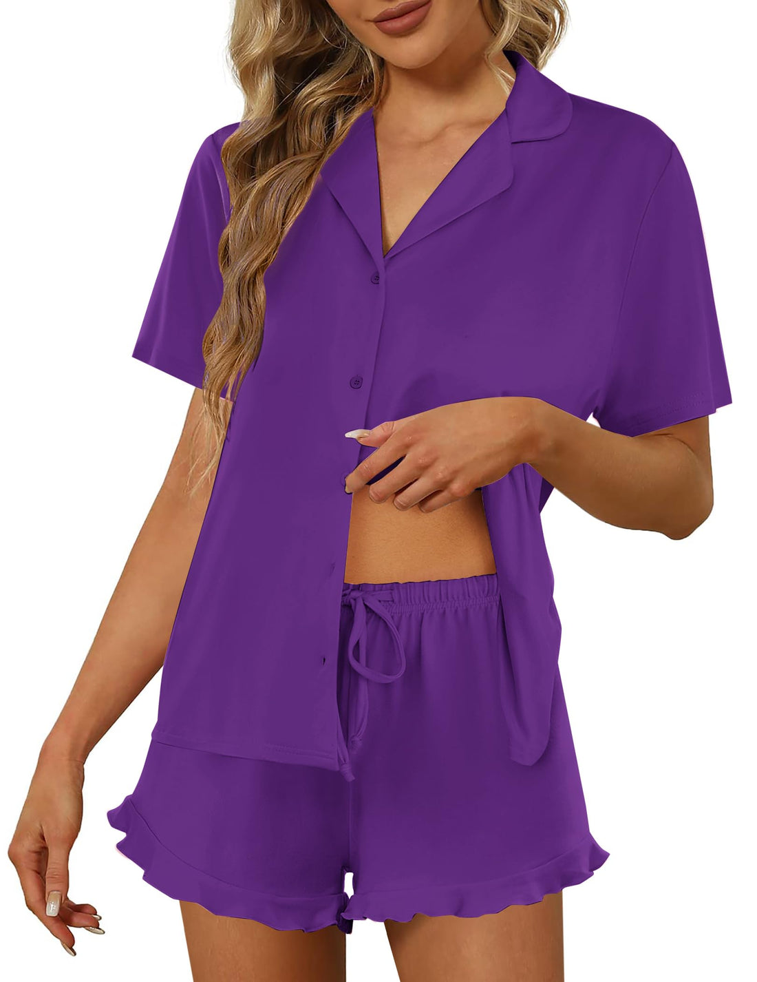 Ekouaer Pajamas Set for Women Short Sleeve Sleepwear Button Down Pjs Lounge Sets Soft Nightwear