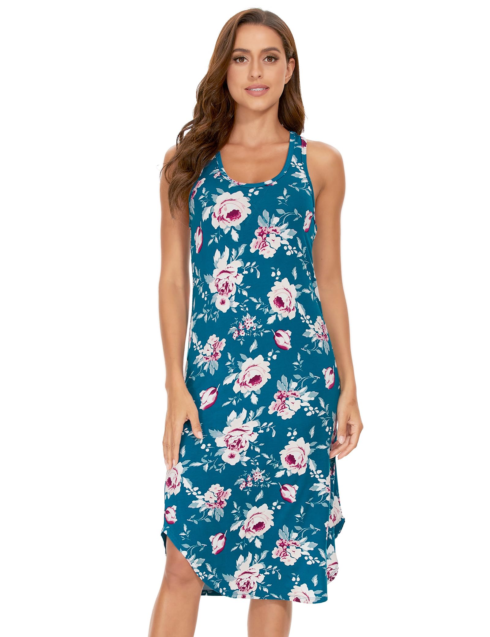 GYS Women's Bamboo Viscose Cooling Racerback Tank Nightgown | Moisture wicking, Breathable, Tagless, Sleeveless, Soft stretch, Racerback design, for hot flashes & summer sleep WEBE CLOTHING