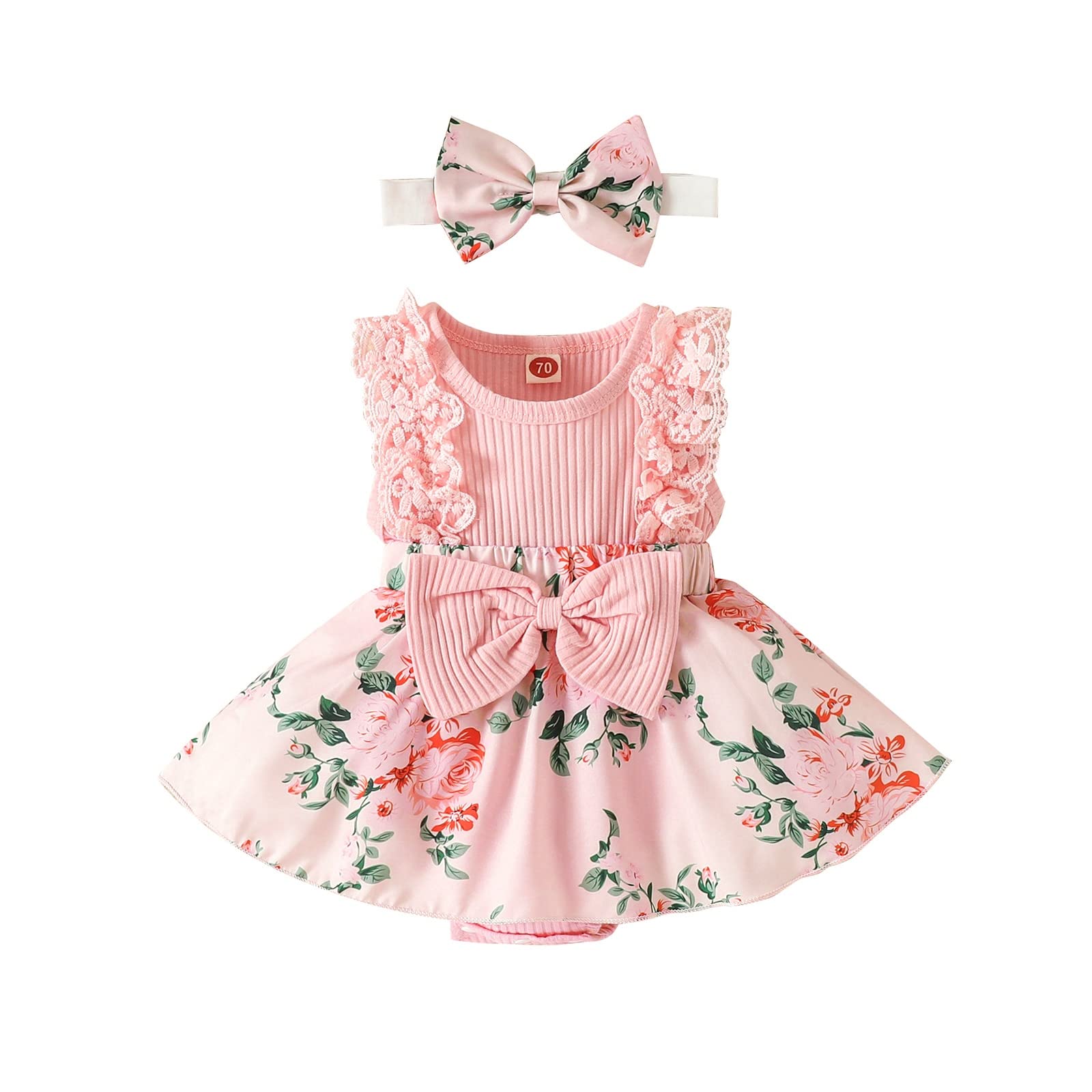 Baby Girl Clothes Newborn Romper Dress Infant Lace Ruffle Sleeveless Summer Outfits with Headband 0-12 Months WEBE CLOTHING