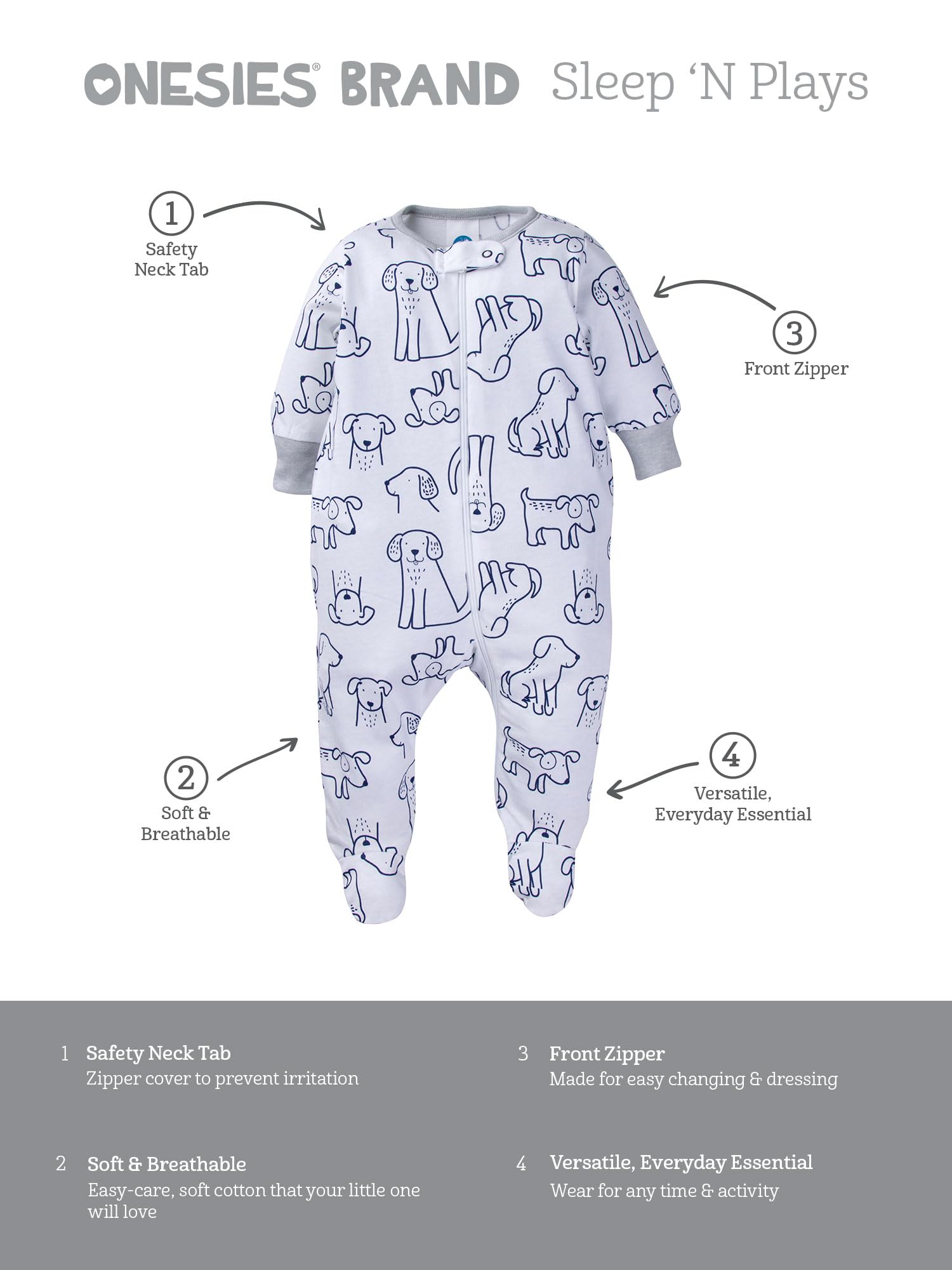 Onesies Brand Baby Boys 4-Pack Sleep 'N Play Footies