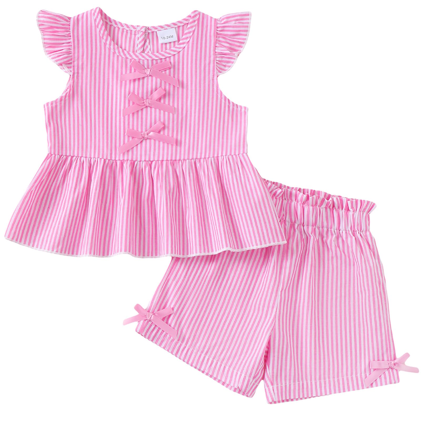 Jecson Toddler Baby Girl Summer Clothes Cotton Ruffled Sleeve Shirt Tops and Shorts Set Outfits 12Months-4T WEBE CLOTHING