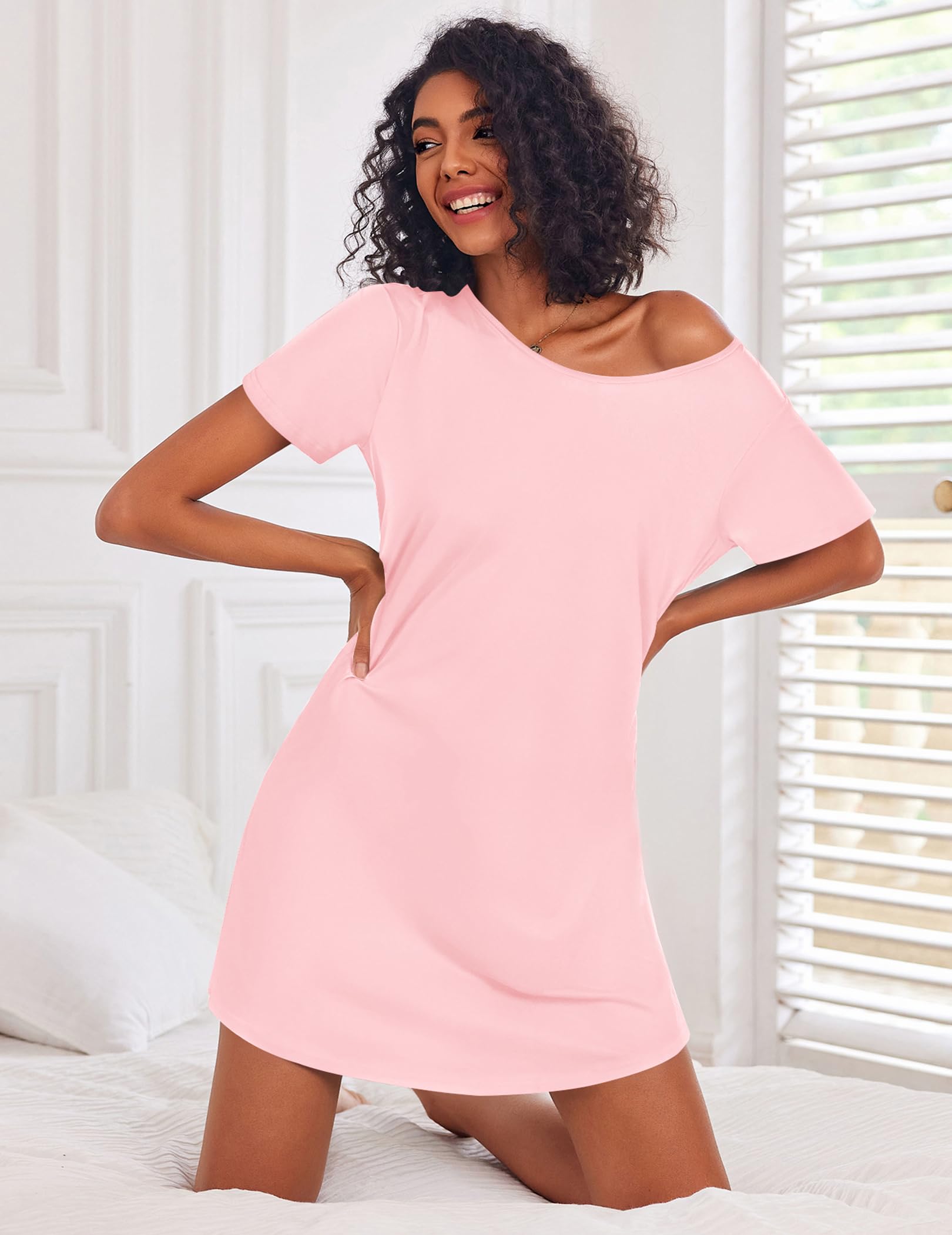 Ekouaer 3 Pack Nightgowns for Women Short Sleeve Sleepshirt Button Down Nightshirt Soft Pajamas Dress Casual Sleepwear