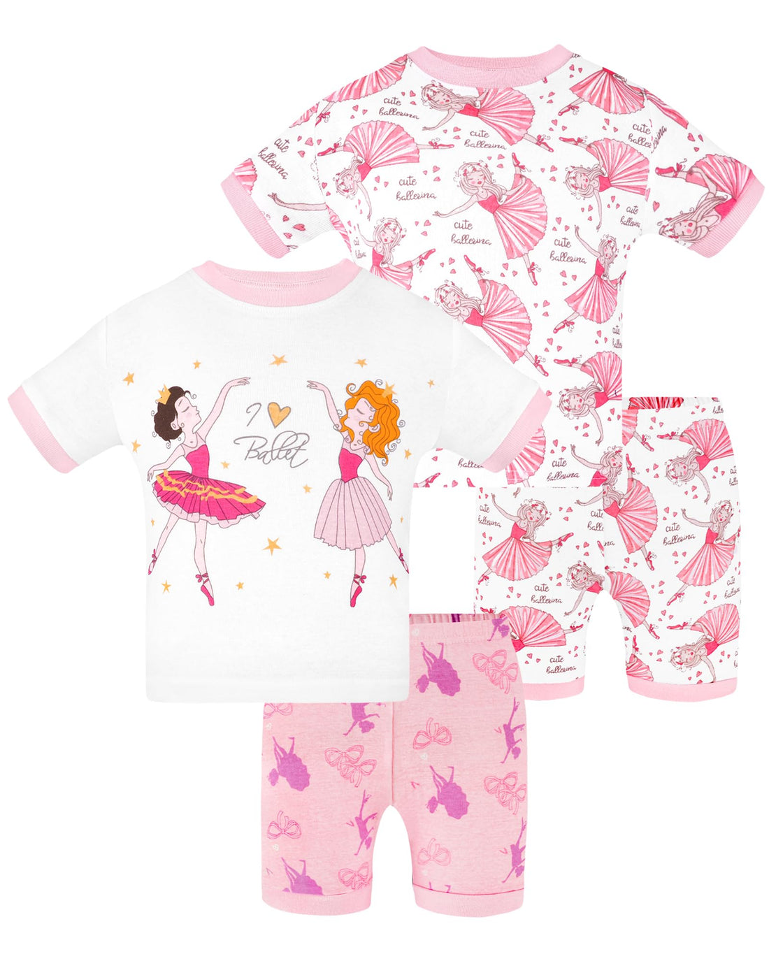 DAUGHTER QUEEN Girls Summer Pajamas Set 4 Pieces 100% Cotton Sleepwear Size 18 Months-12 Years