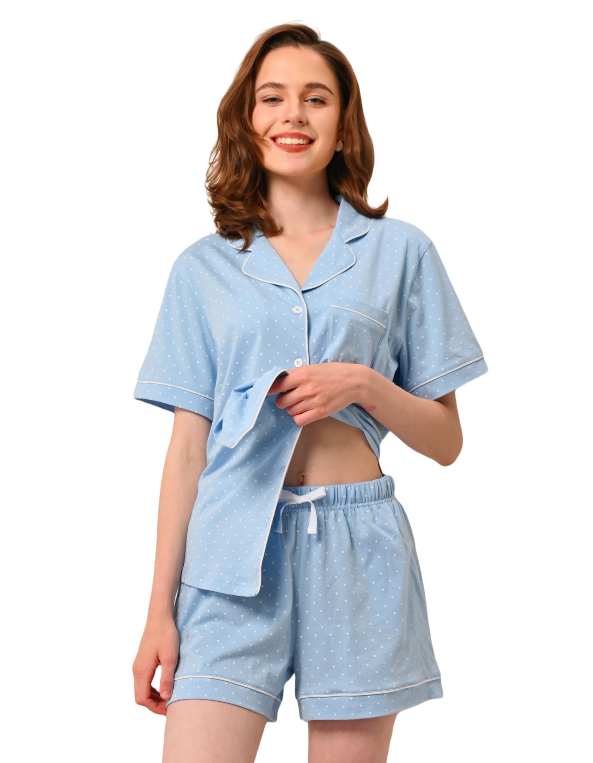 NAP BOUND 100% Cotton Pajamas for Women Sets 2 Pieces Pjs Button short sleeves with Pockets Soft Sleepwear Loungewear XS-XXL