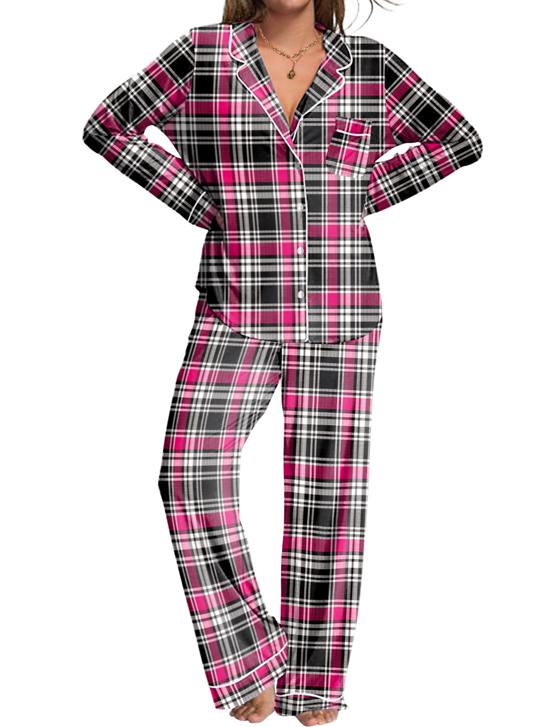 Ekouaer Womens Pajamas Set 2 Piece Button Down Pjs Soft Long Sleeve Top and Pants Sleepwear Set Lounge Sets