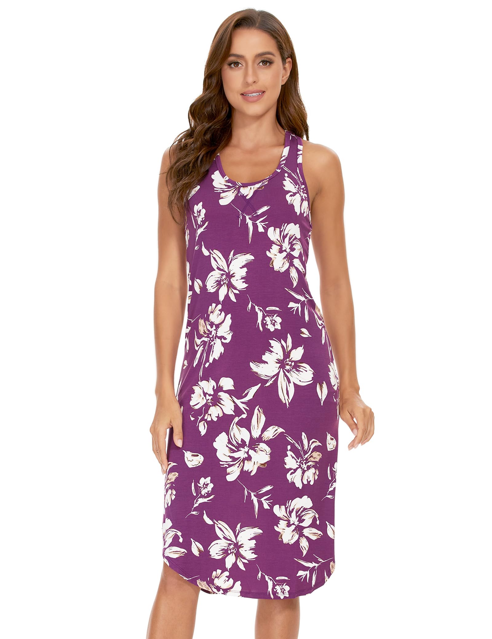GYS Women's Bamboo Viscose Cooling Racerback Tank Nightgown | Moisture wicking, Breathable, Tagless, Sleeveless, Soft stretch, Racerback design, for hot flashes & summer sleep WEBE CLOTHING