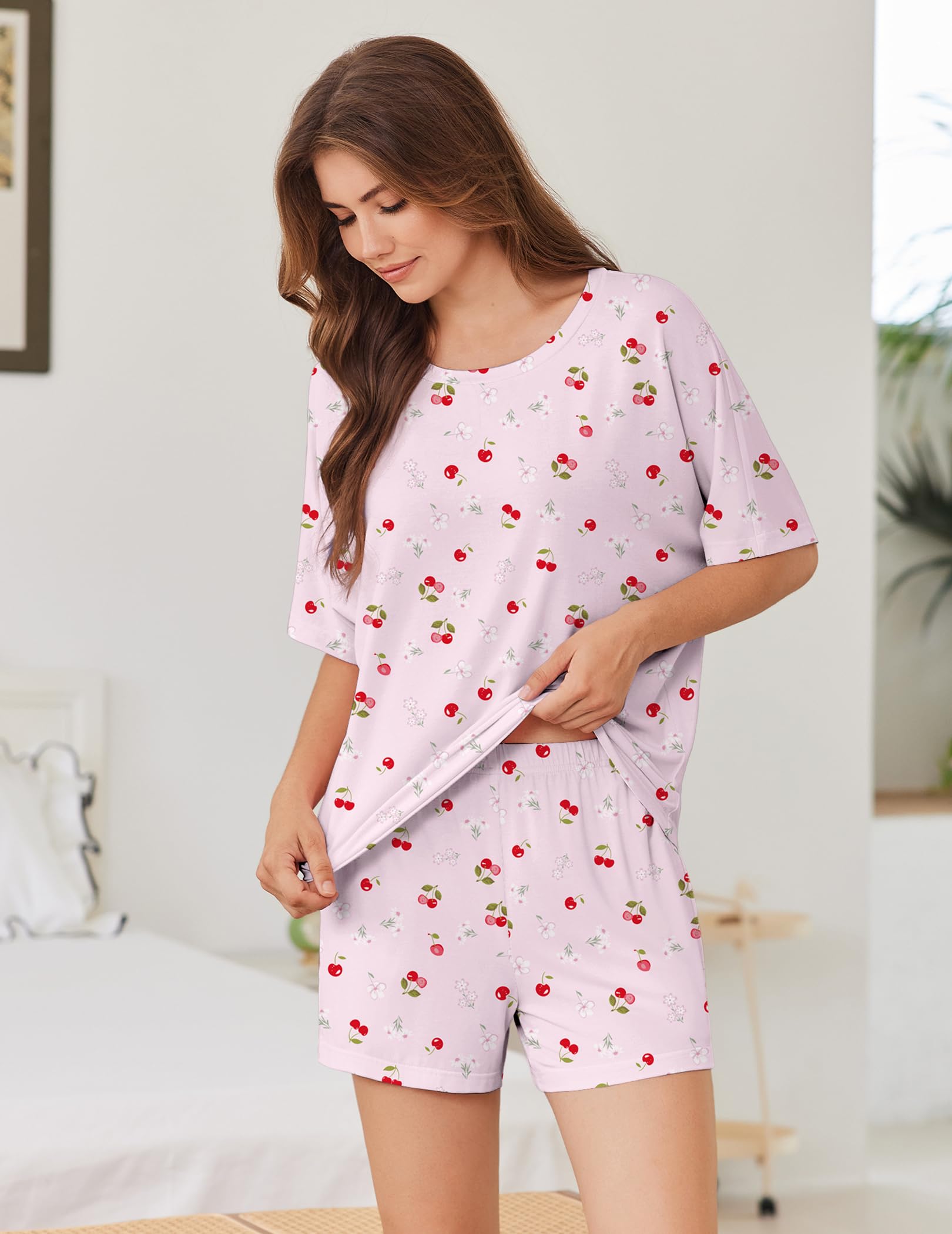 Ekouaer Pajama for Women Viscose from Bamboo 2 piece Lightweight Summer Pj Soft Short Sleeve Matching Lounge sets with Pocket