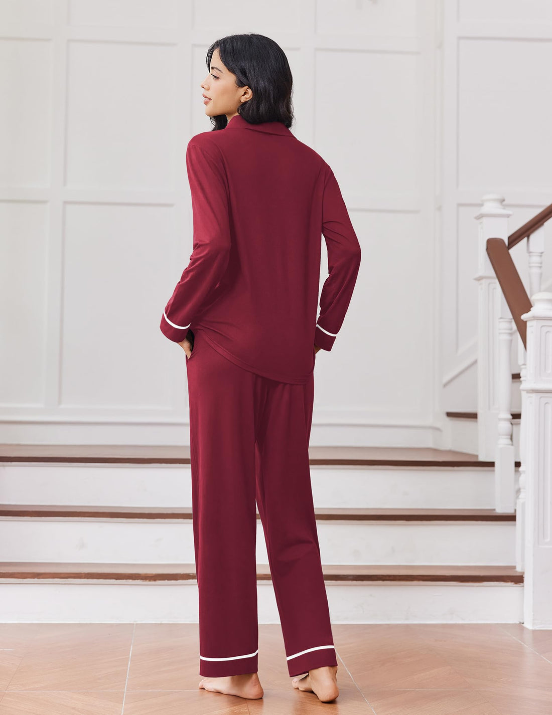Ekouaer Womens Pajama Sets Long Sleeve Sleepwear Soft Button Down Pjs 2 Piece Loungewear witn Pants S-XXL