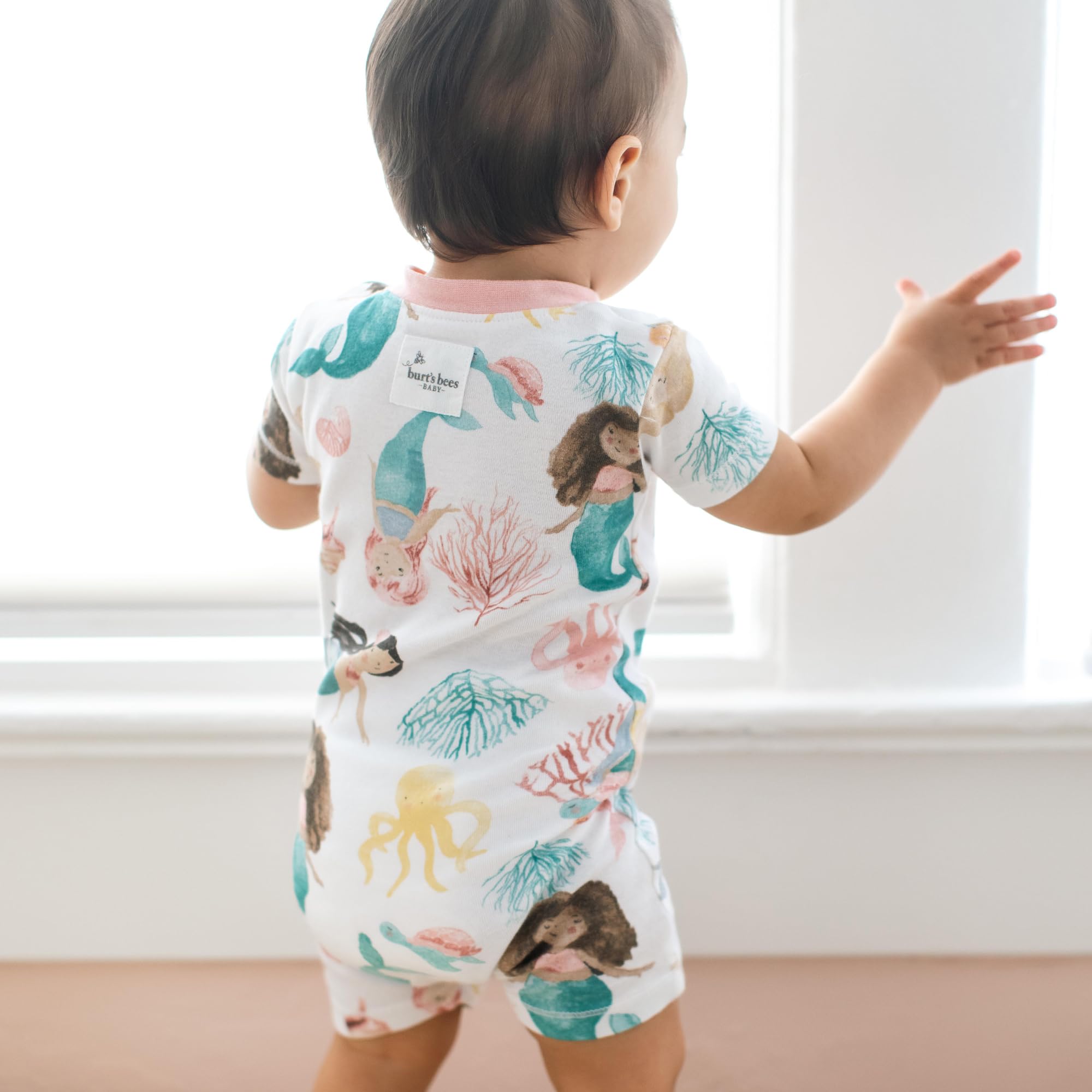Burt's Bees Baby Short Sleeve Pajamas, Unisex One-Piece Sleeper Romper, 100% Organic Cotton Toddler Summer Clothes Outfit