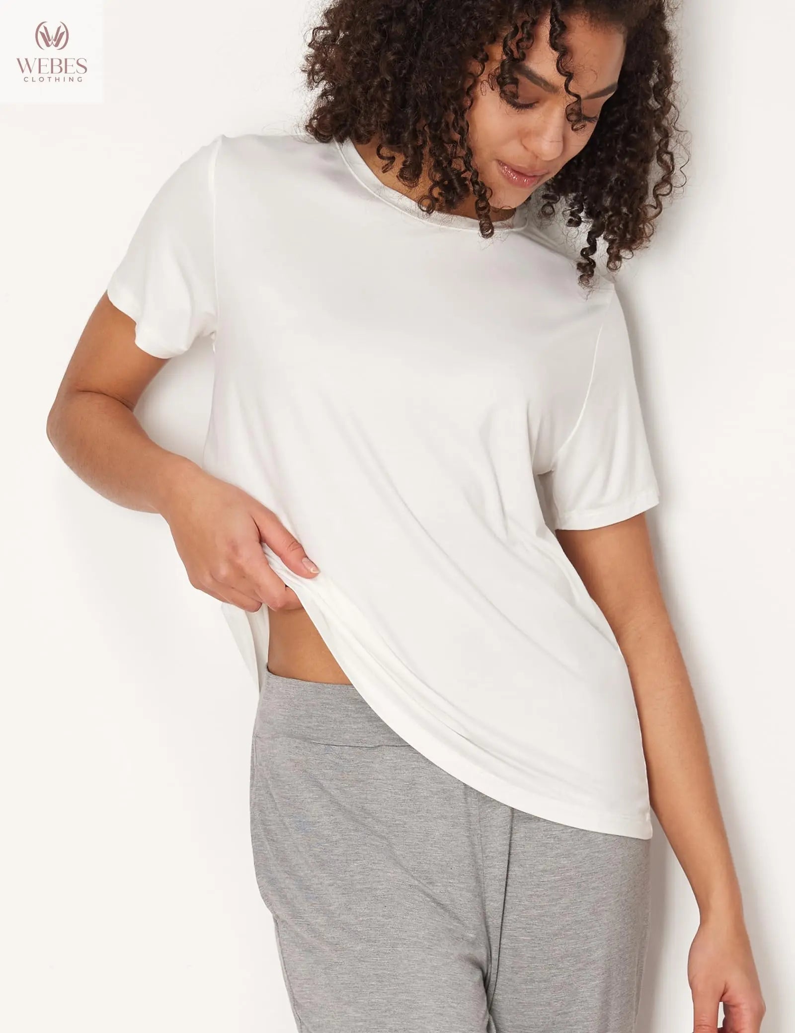 GYS Women's Pajama Tops Bamboo-derived Viscose Soft Comfy Short Sleeve Basic Lounge Tops