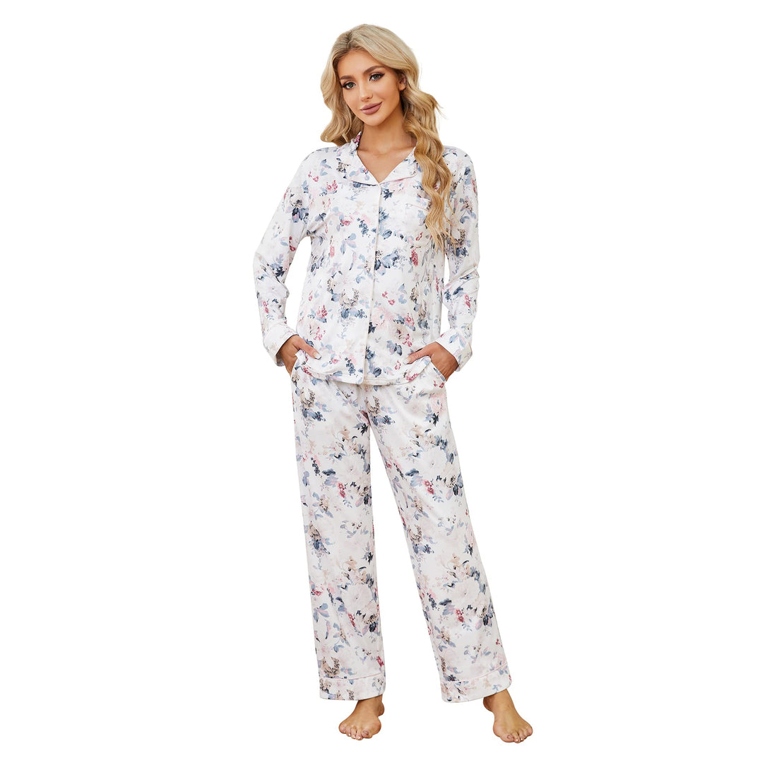 LYCY Womens Pajama Sets Floral Print, Long Sleeve Button Down Pajamas Set for Women Soft Sleepwear Pjs 2 piece Loungewear