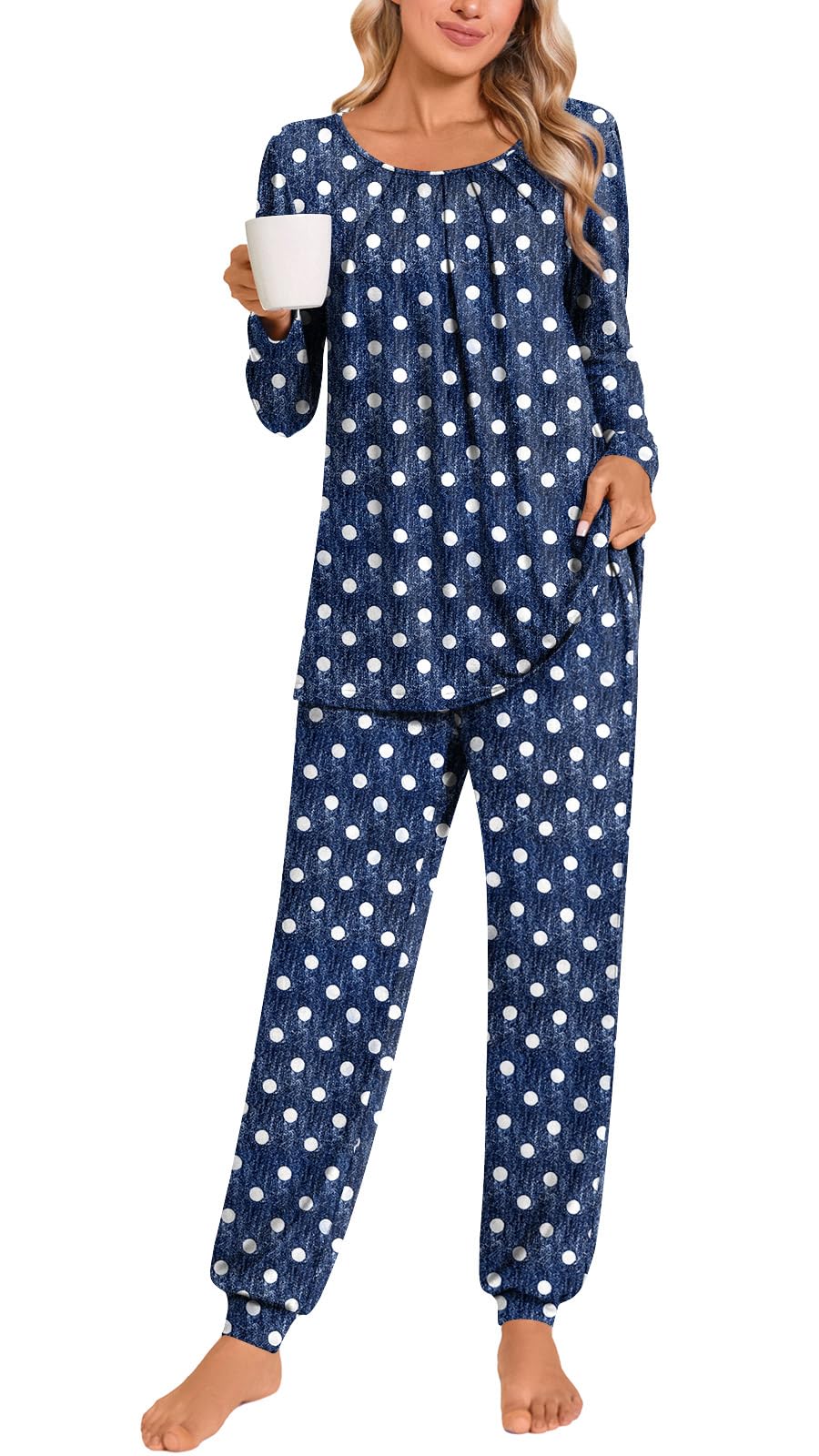 Anymeet Womens Pajama Sets Fall Winter Long Sleeve 2 Piece Sleepwear Soft Lounge Outfits with Pockets