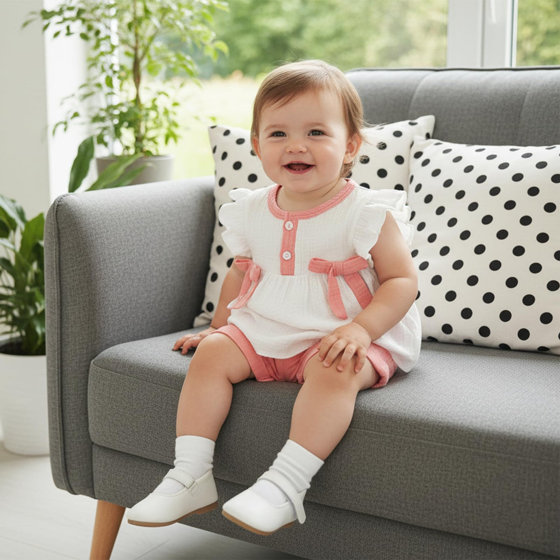 Amnnchya Toddler Girl Clothes Baby Summer Spring Outfits Cute Bow Button Smocked Ruffle Sleeve Tops ＋ Girls Shorts Set WEBE CLOTHING
