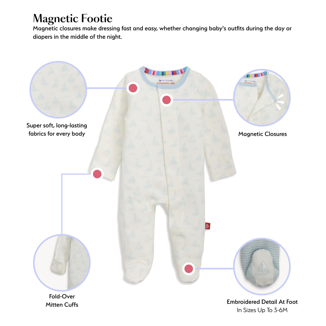 Magnetic Me Boys Modal Magnetic Baby Footie Pajamas | Silky Soft Modal Fabric | Baby Sleepers