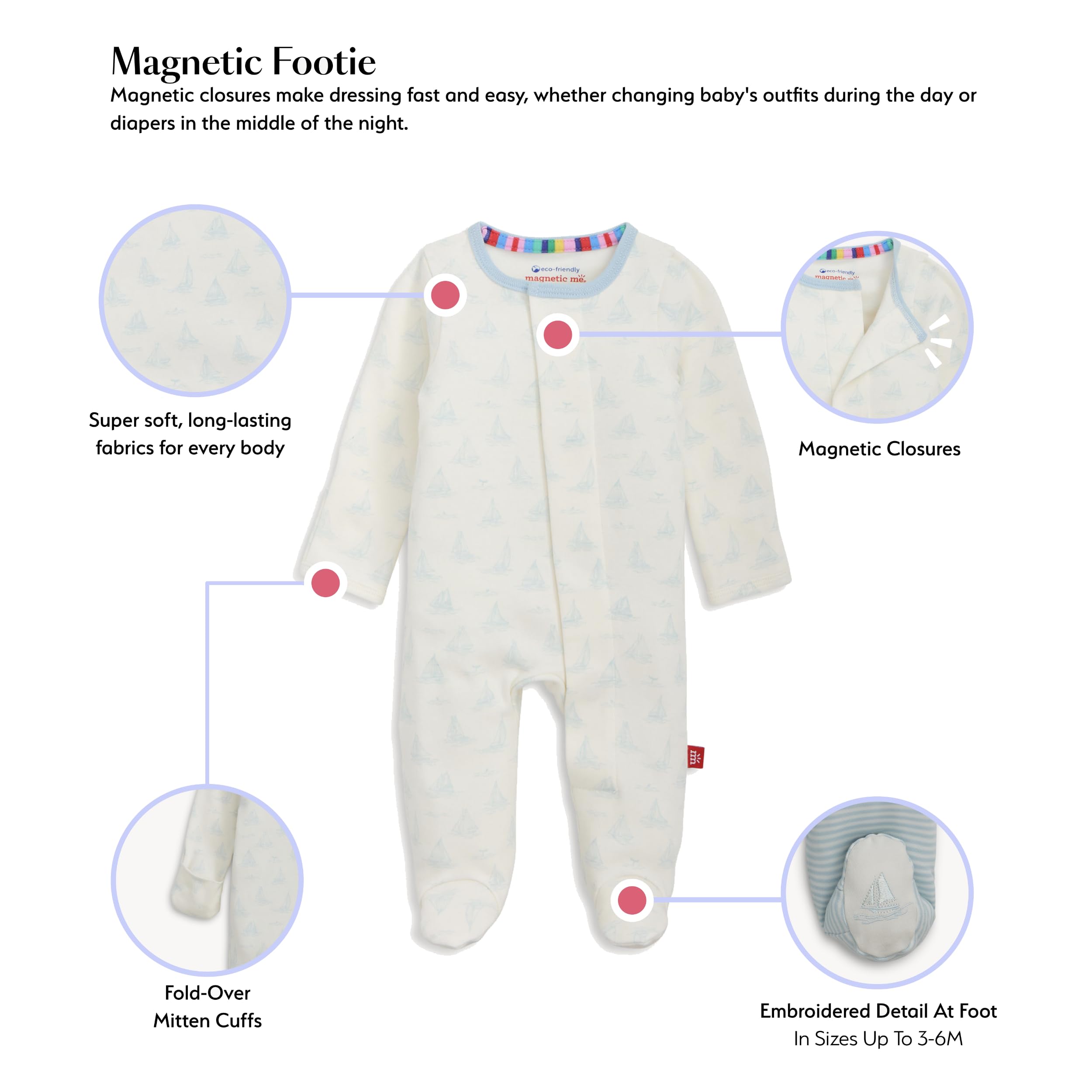 Magnetic Me Boys Modal Magnetic Baby Footie Pajamas | Silky Soft Modal Fabric | Baby Sleepers