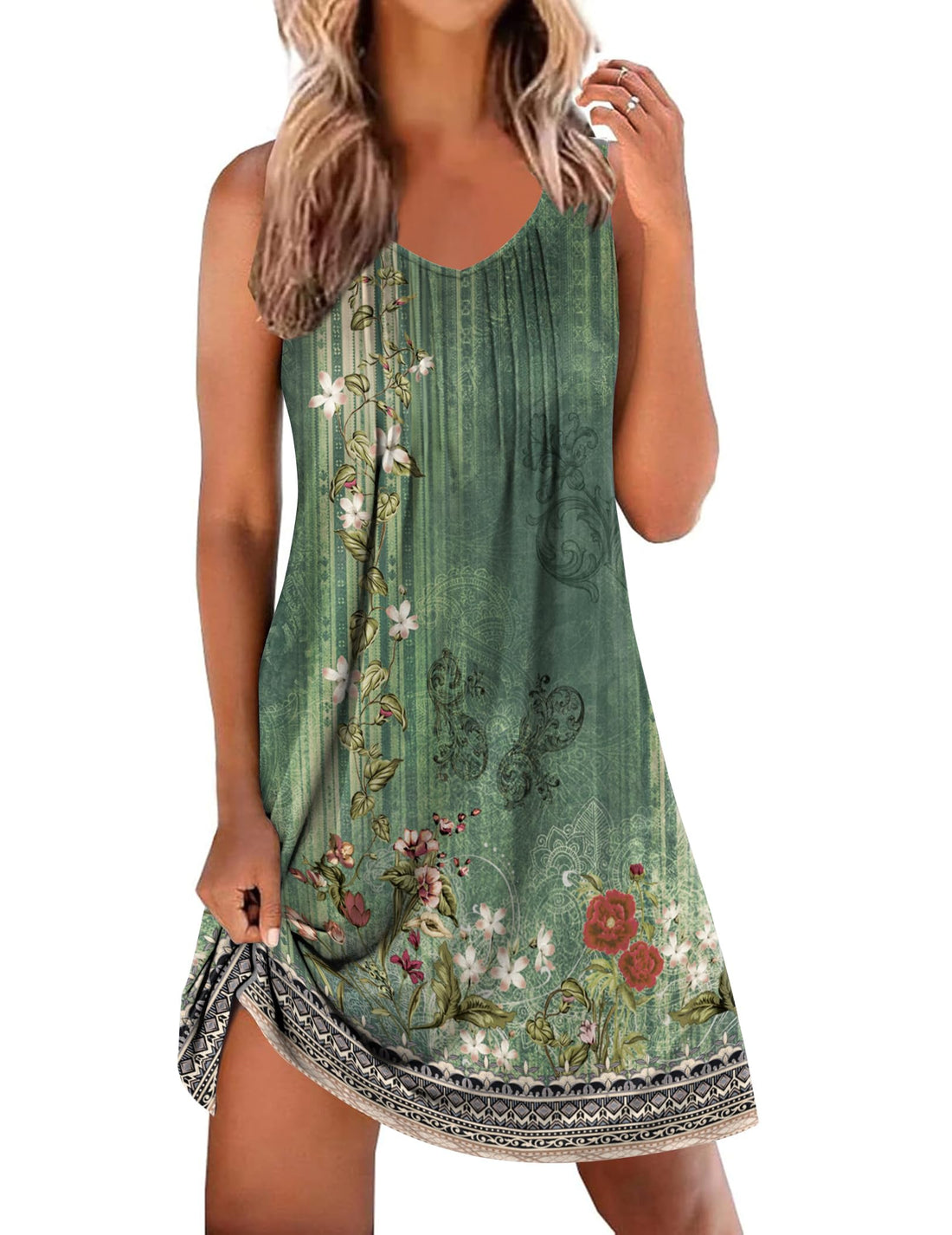 Ekouaer Nightgowns for Women Sleeveless Sleep Shirt Tank Night Gown V Neck Chemise Pleated Night Shirt Soft Sleep Dress