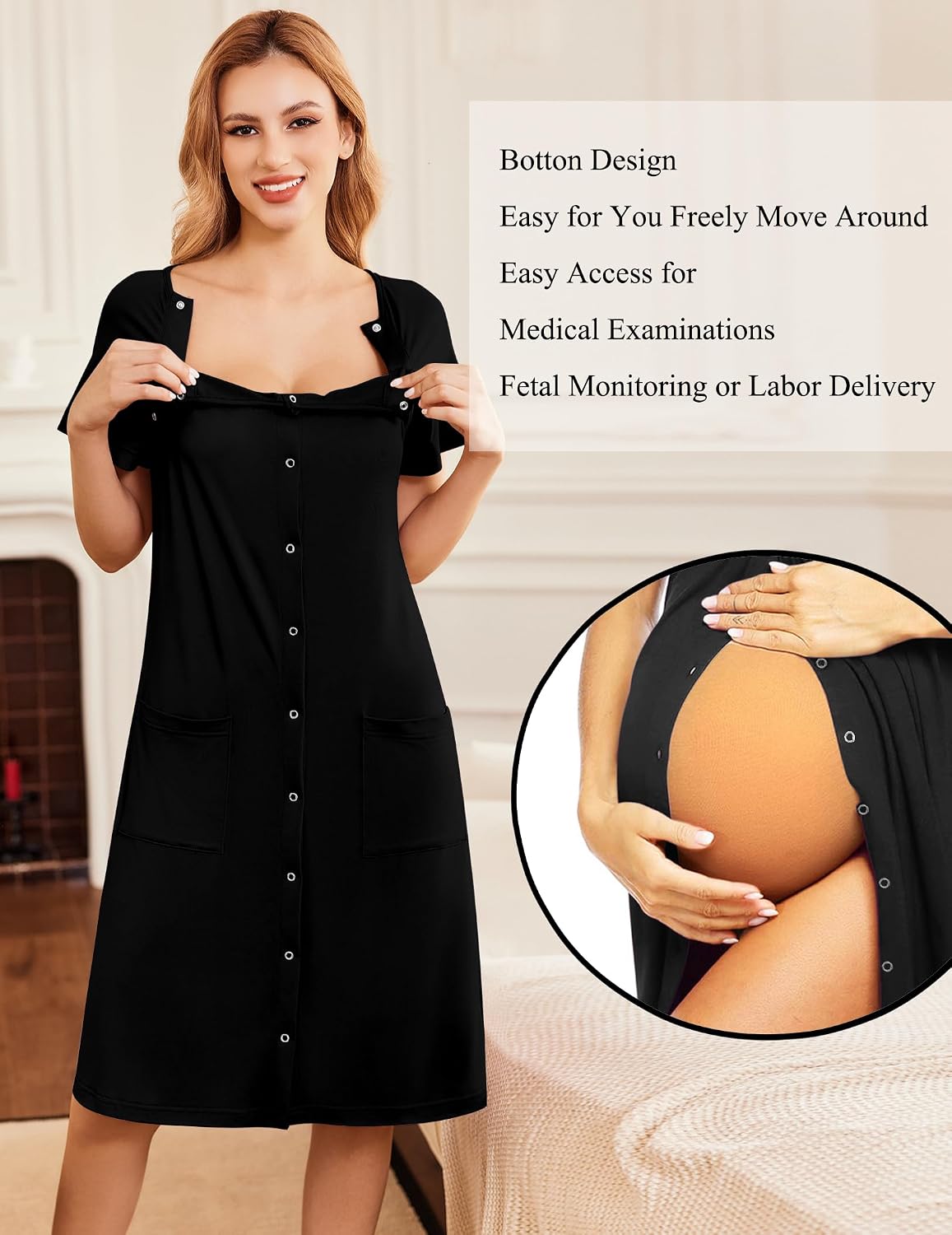 Ekouaer Labor Delivery Gown Nursing Braeastfeeding Dress Maternity Clothes WEBE CLOTHING