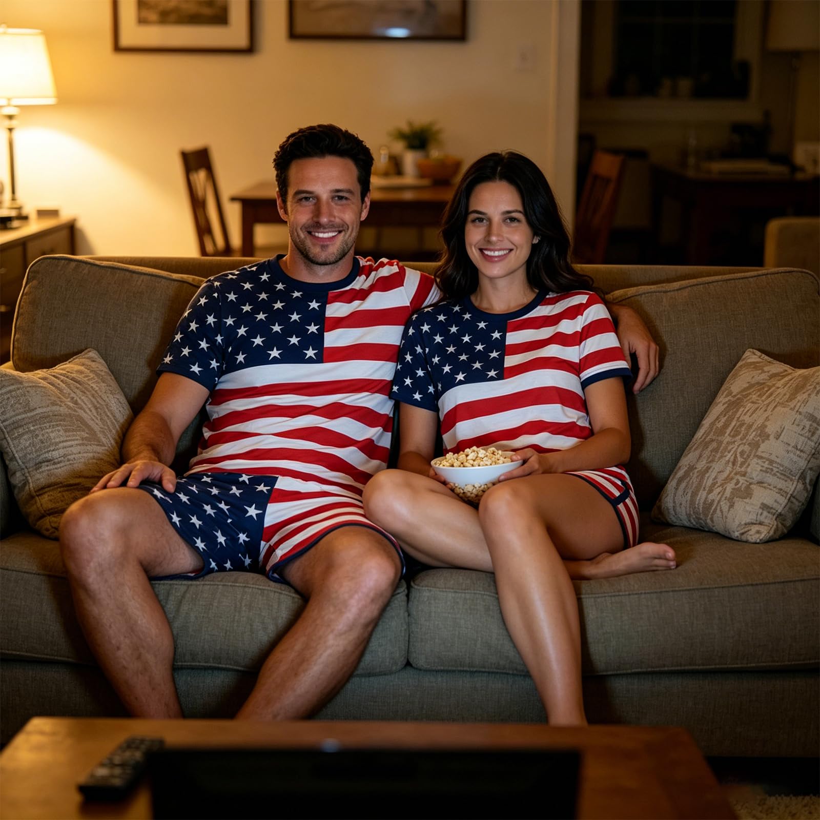 Family Matching 4th Of July Pajamas Sets-Patriotic Short Sleeve Stars and Stripes Pjs for Adult Kids|Flag Gifts