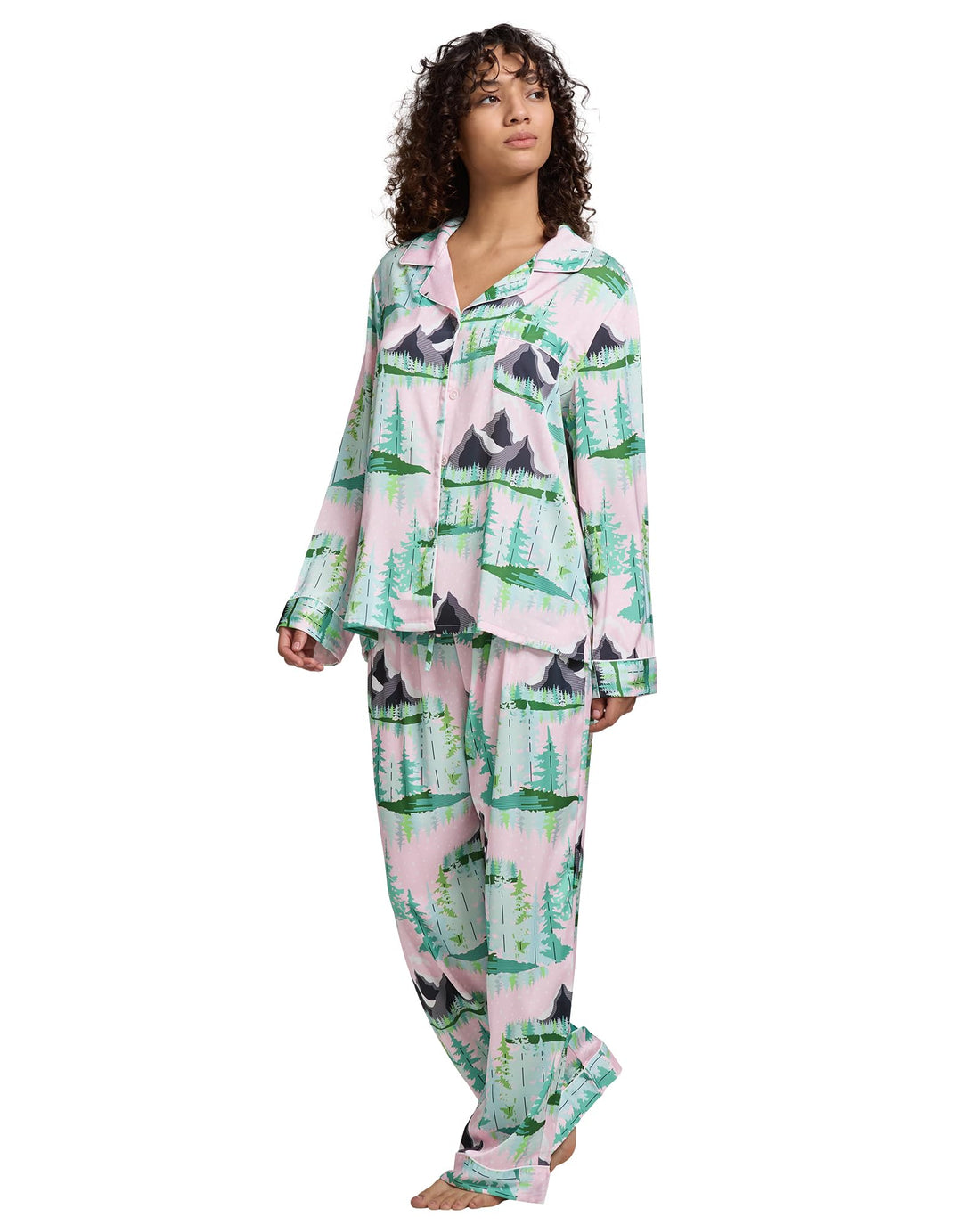 YiNi LuLu Womens Silk Satin Pajamas Set Button Down 2 Piece Pjs Long Sleeve Oversized Sleepwear with Pockets