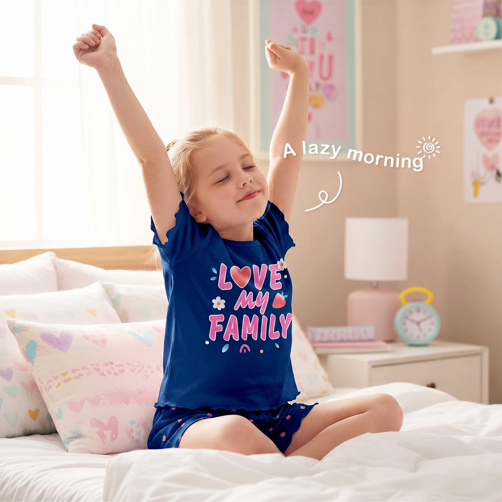 Play Tailor Girls Pajamas for Toddler Ruffled Kids Pajamas Set Short Sleeves Summer Pjs Sleepwear for Girl
