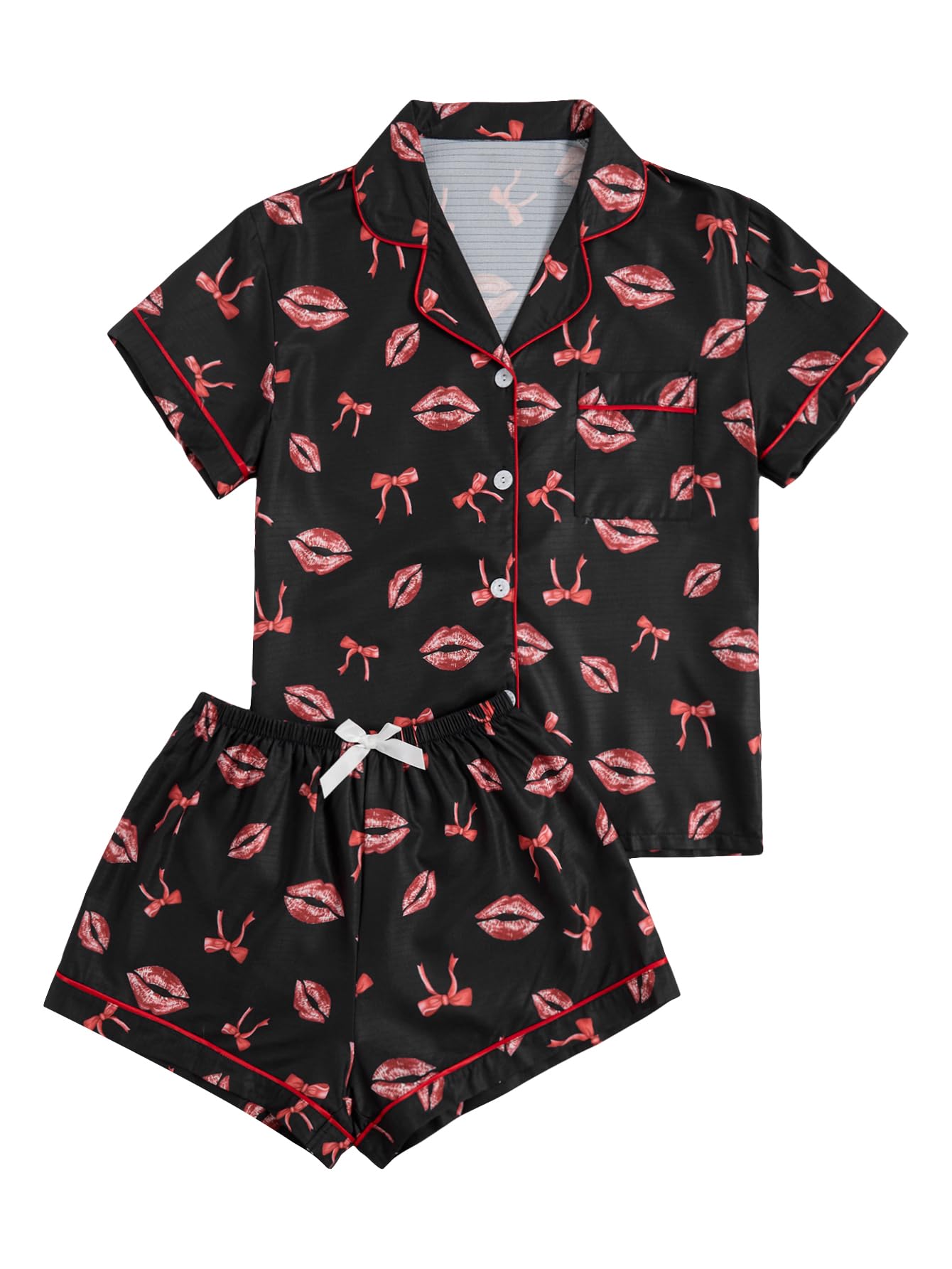 Verdusa Pajamas For Women Set 2 Piece Summer Pajama Sets Cute Pjs Lounge Matching Button Shirt with Shorts