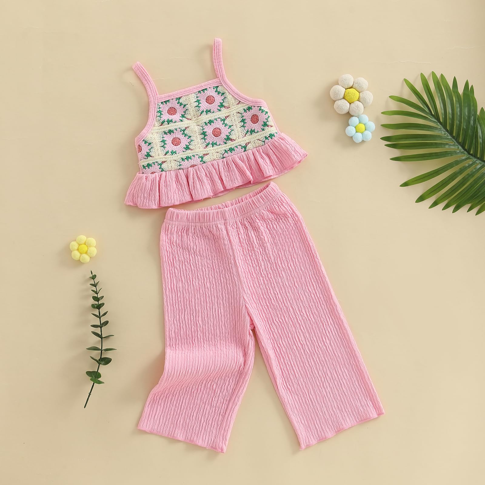 Baby Girl Outfits Crocheted Ruffled Camisole And Elastic Pants Set 6 12 18 24 Months 2 3 4 T WEBE CLOTHING